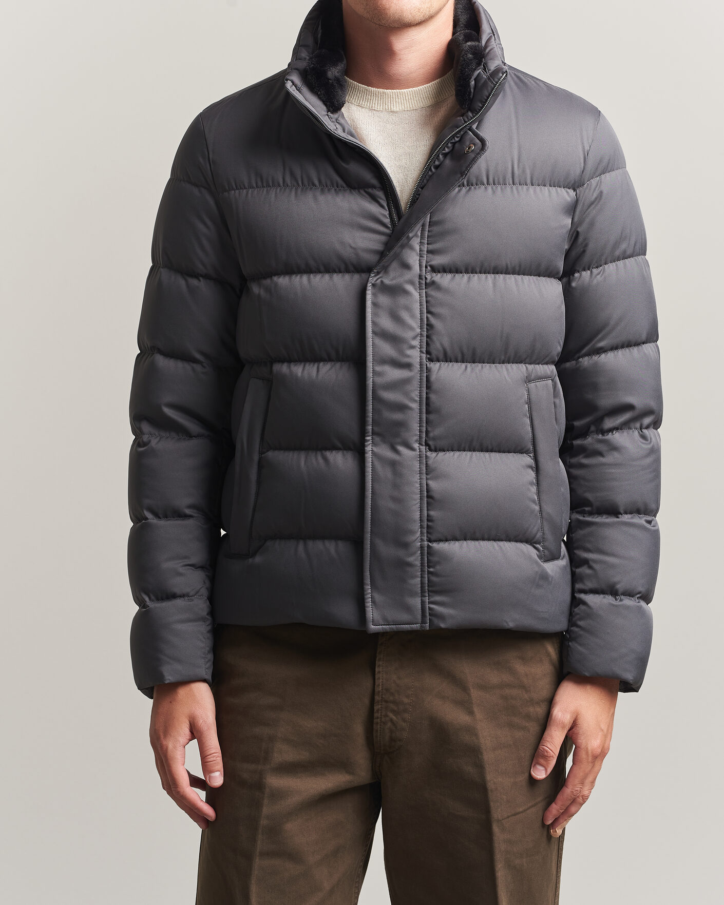 Men | Coats & Jackets | Herno | Faux Fur Down Jacket Dark Grey