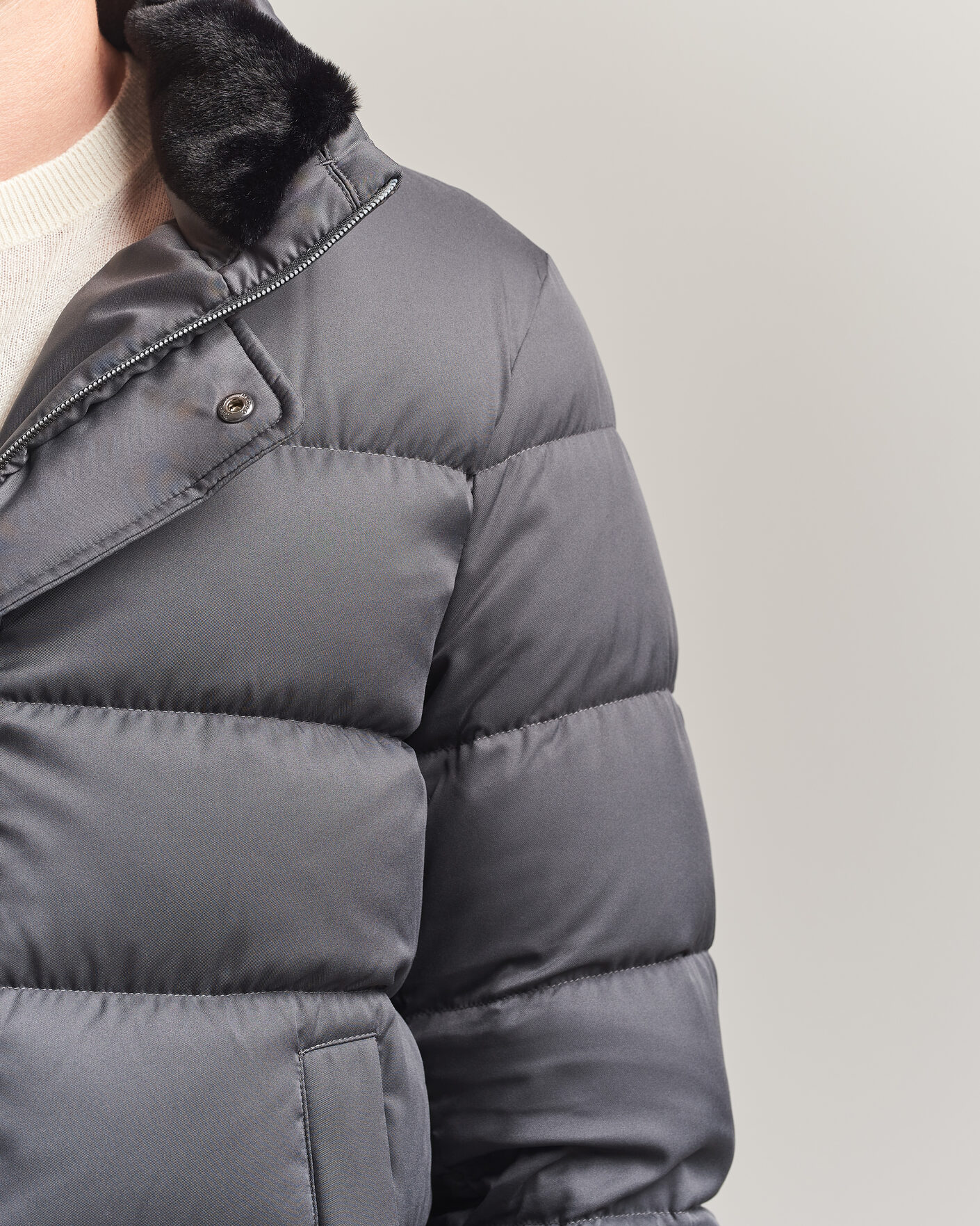 Men | Coats & Jackets | Herno | Faux Fur Down Jacket Dark Grey
