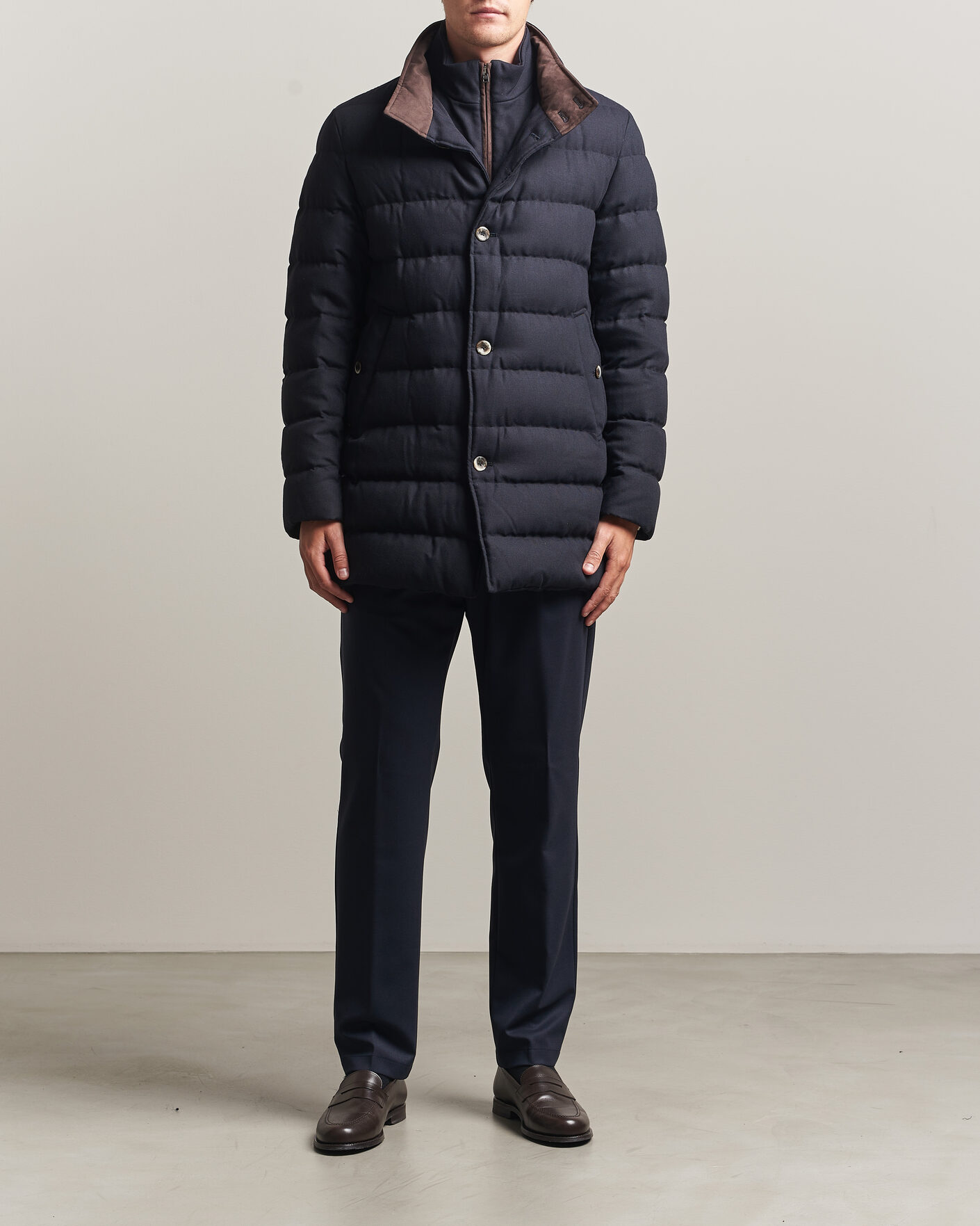 Men | Coats & Jackets | Herno | Flannel Down Coat Navy