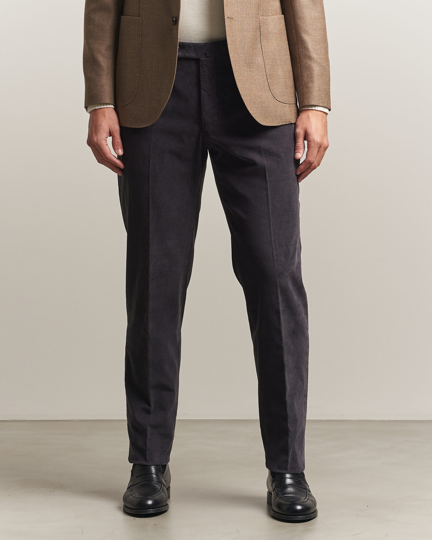 Men | Trousers | Incotex | Regular Fit Baby Corduroy Trousers Dark Grey