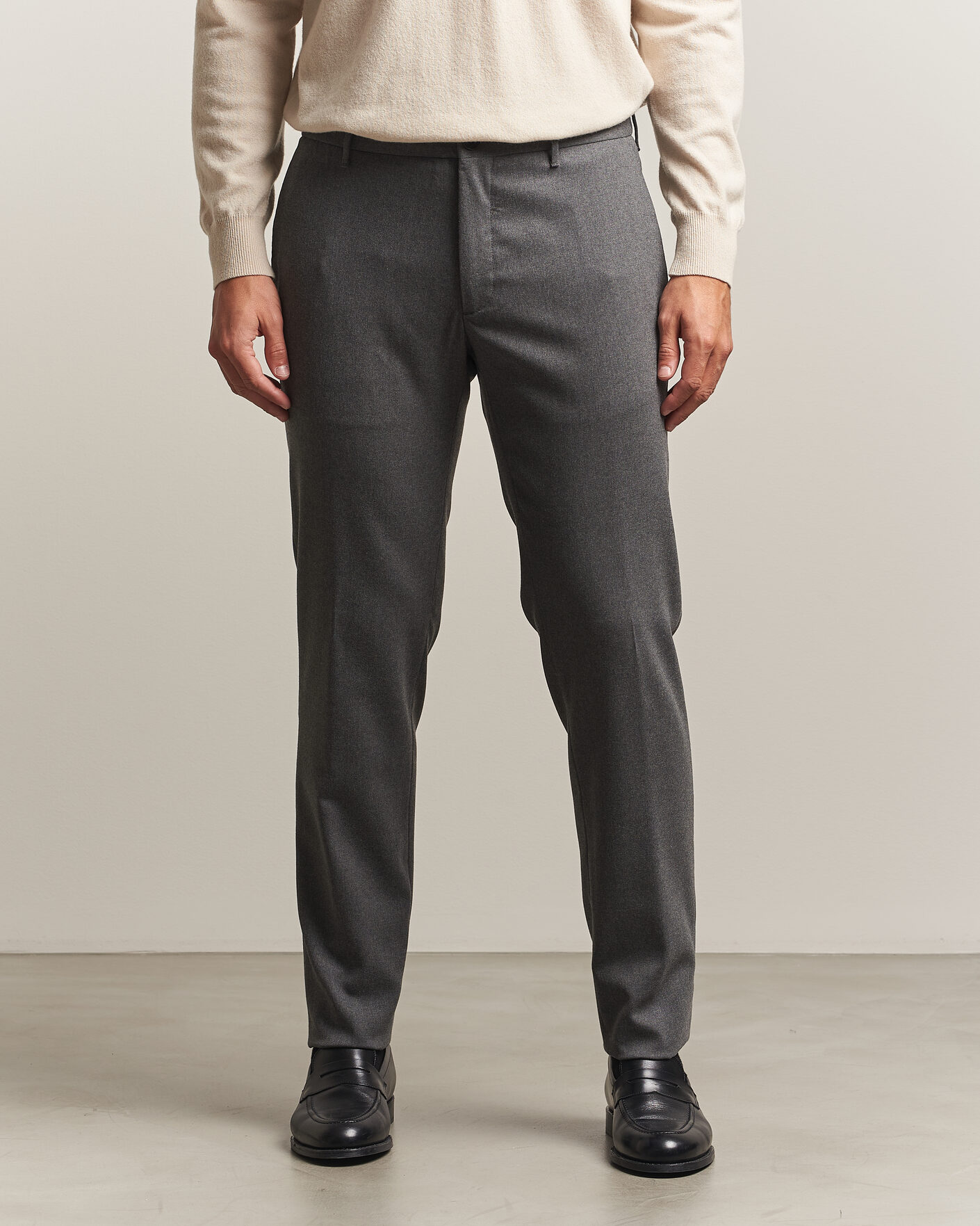 Men | Trousers | Incotex | Slim Fit Washable Flannel Trousers Grey Melange