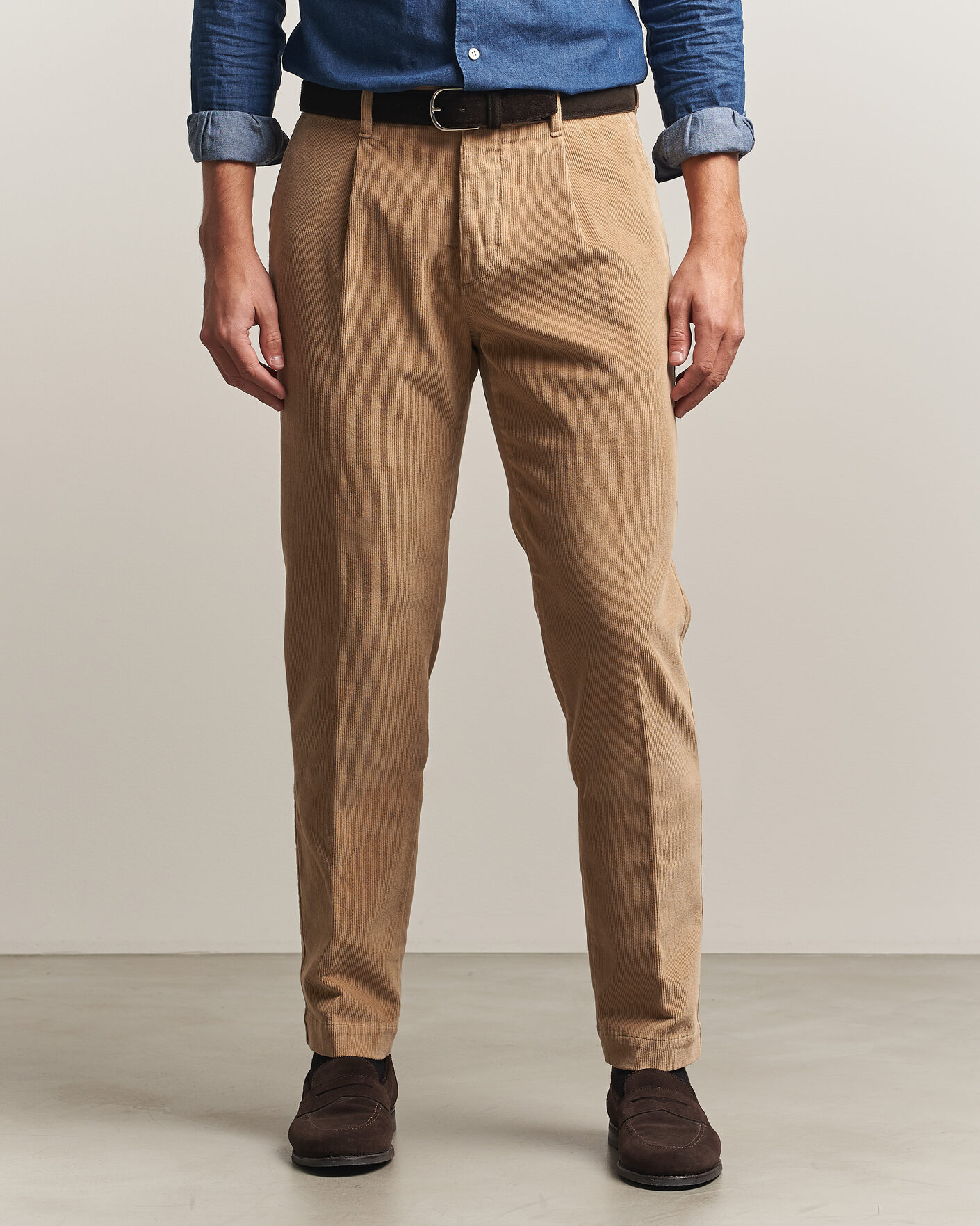 Men | Trousers | Incotex | Regular Fit Washed Corduroy Slacks Khaki