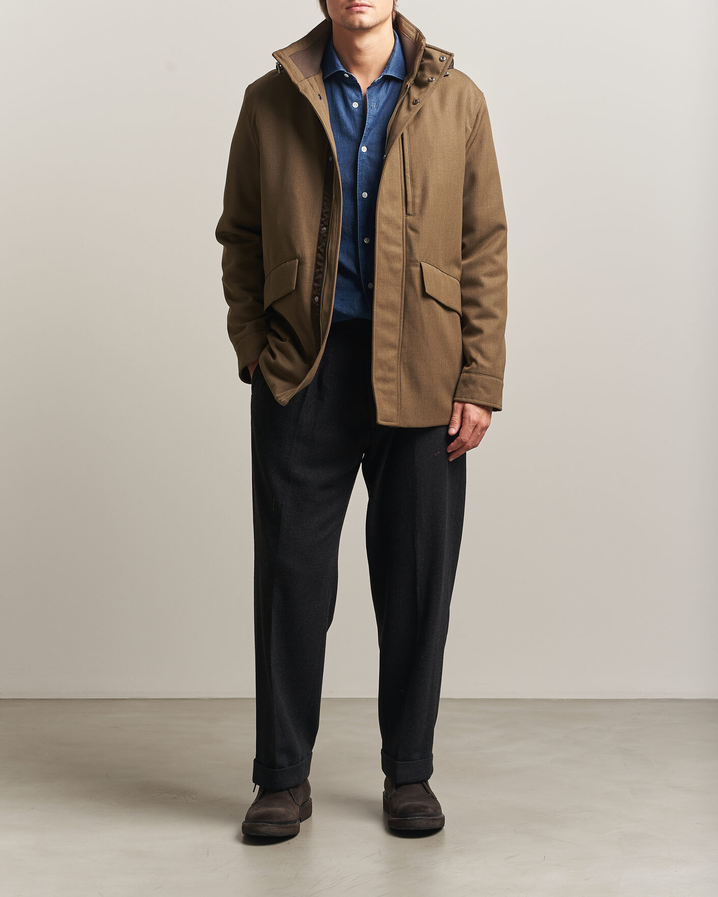Men | Coats & Jackets | Incotex | Water Repellent Rain Caban Country Green
