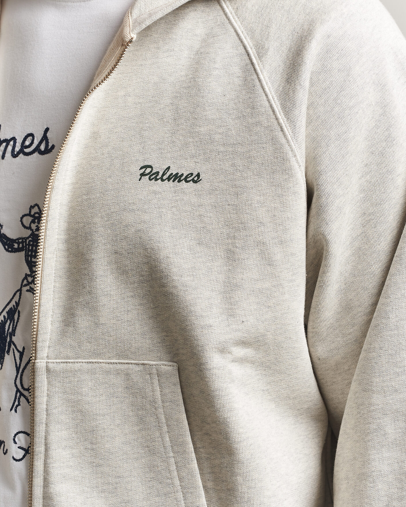 Men | Sweaters & Knitwear | Palmes | Logo Zip Hoodie Grey Melange