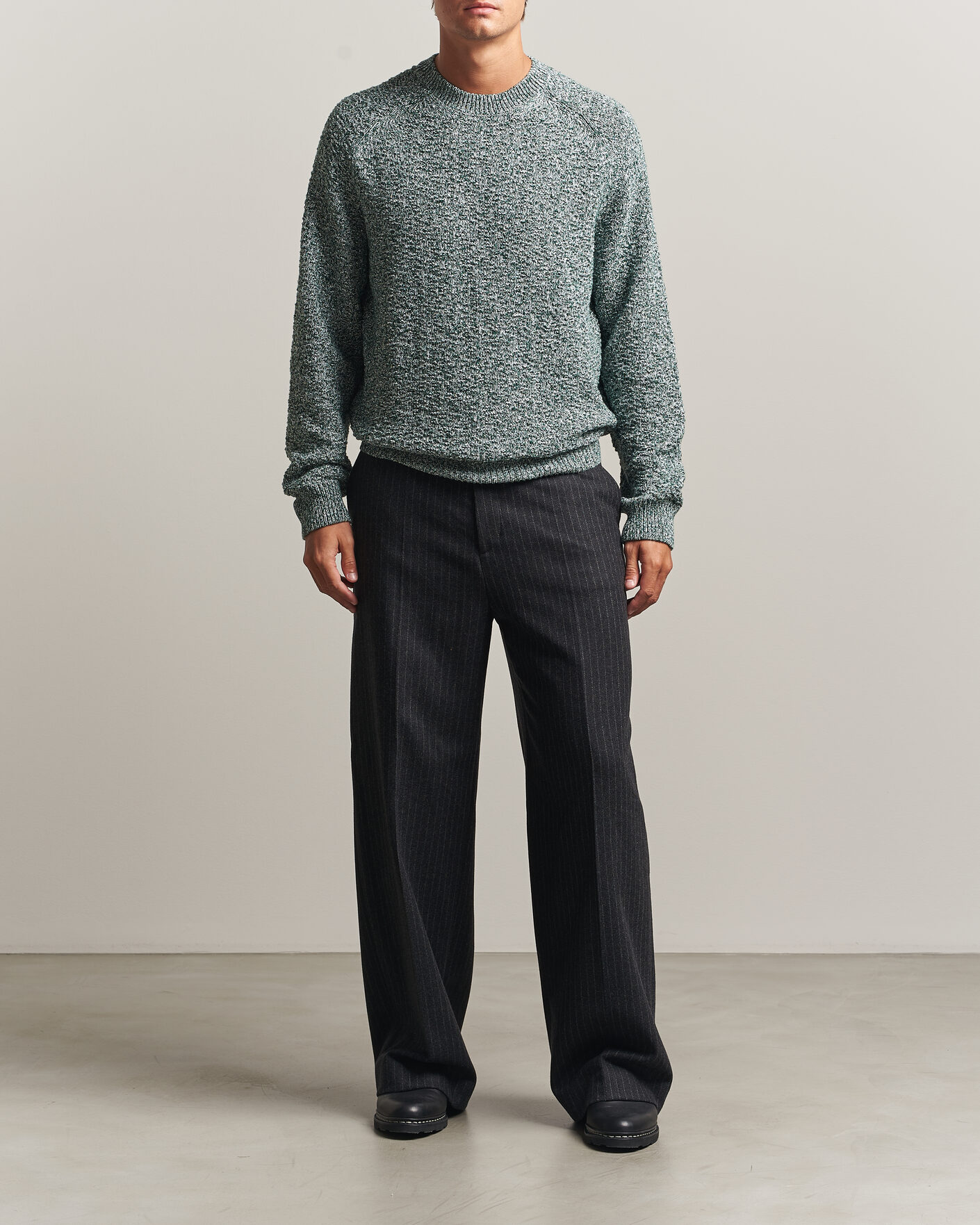 Men | Sweaters & Knitwear | Palmes | Knitted Crew Neck Sweater Green Melange