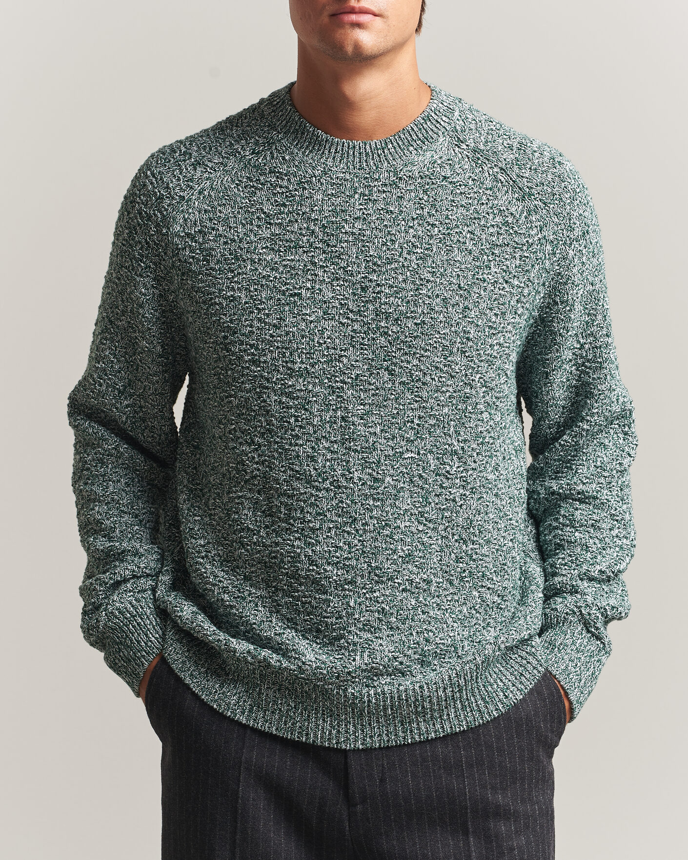 Men | Sweaters & Knitwear | Palmes | Knitted Crew Neck Sweater Green Melange