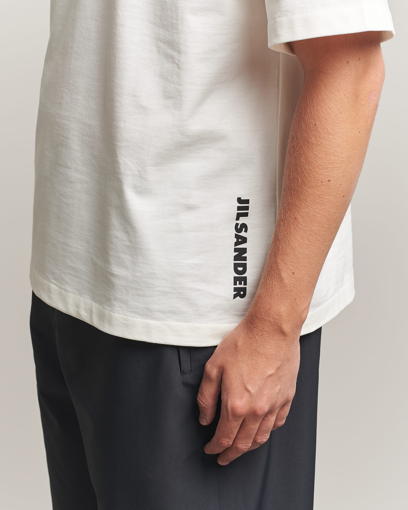 Jil Sander Short Sleeve Side Logo T-Shirt Off White at CareOfCarl.com