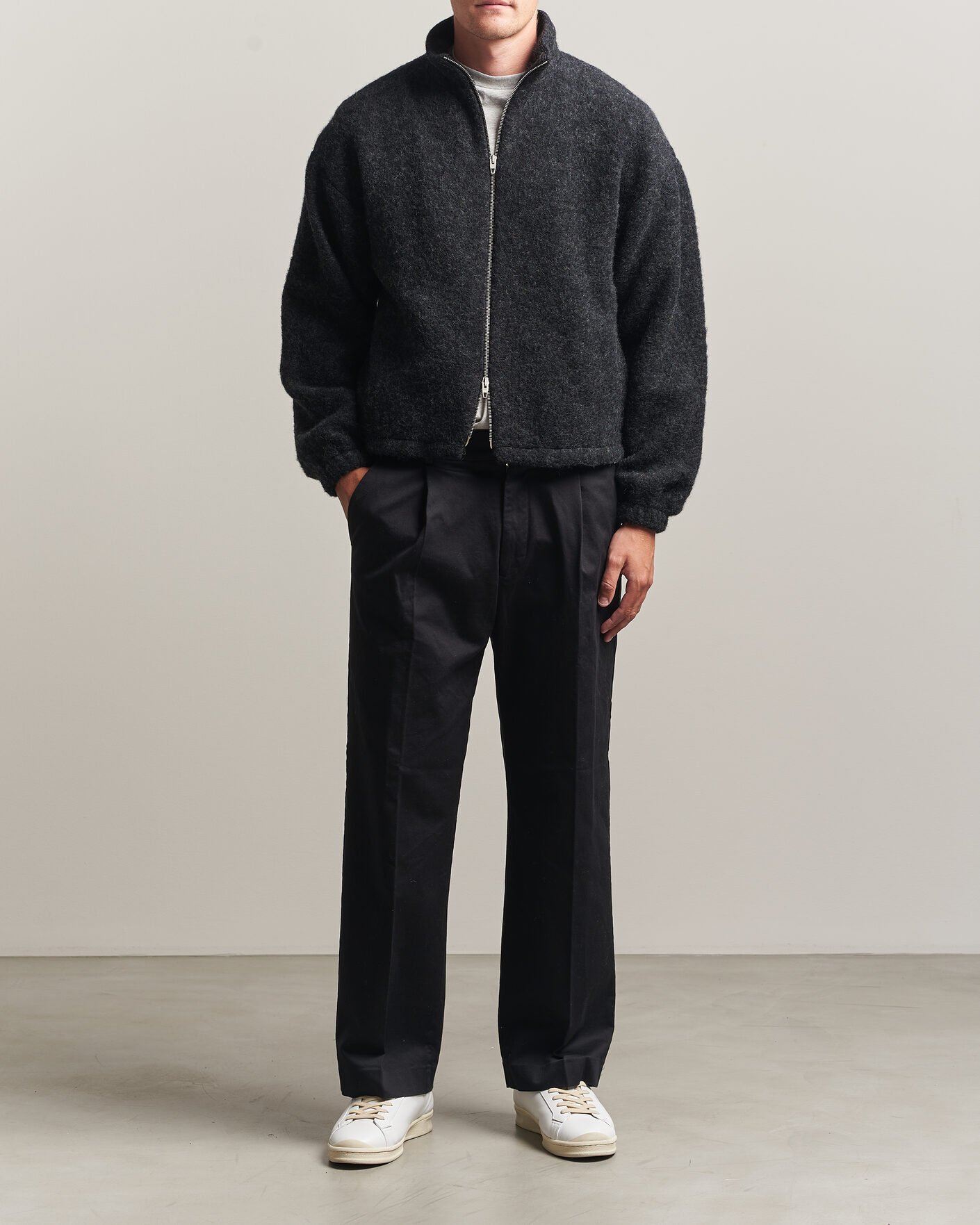 Men | Coats & Jackets | Jil Sander | Full Zip Fleece Jacket Charcoal