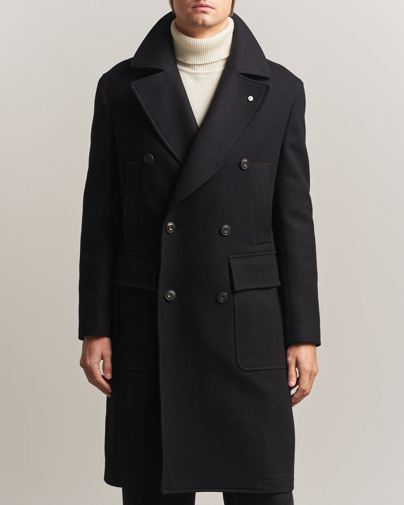 Men | Coats & Jackets | L.B.M. 1911 | Double Breasted Wool/Cashmere Coat Black