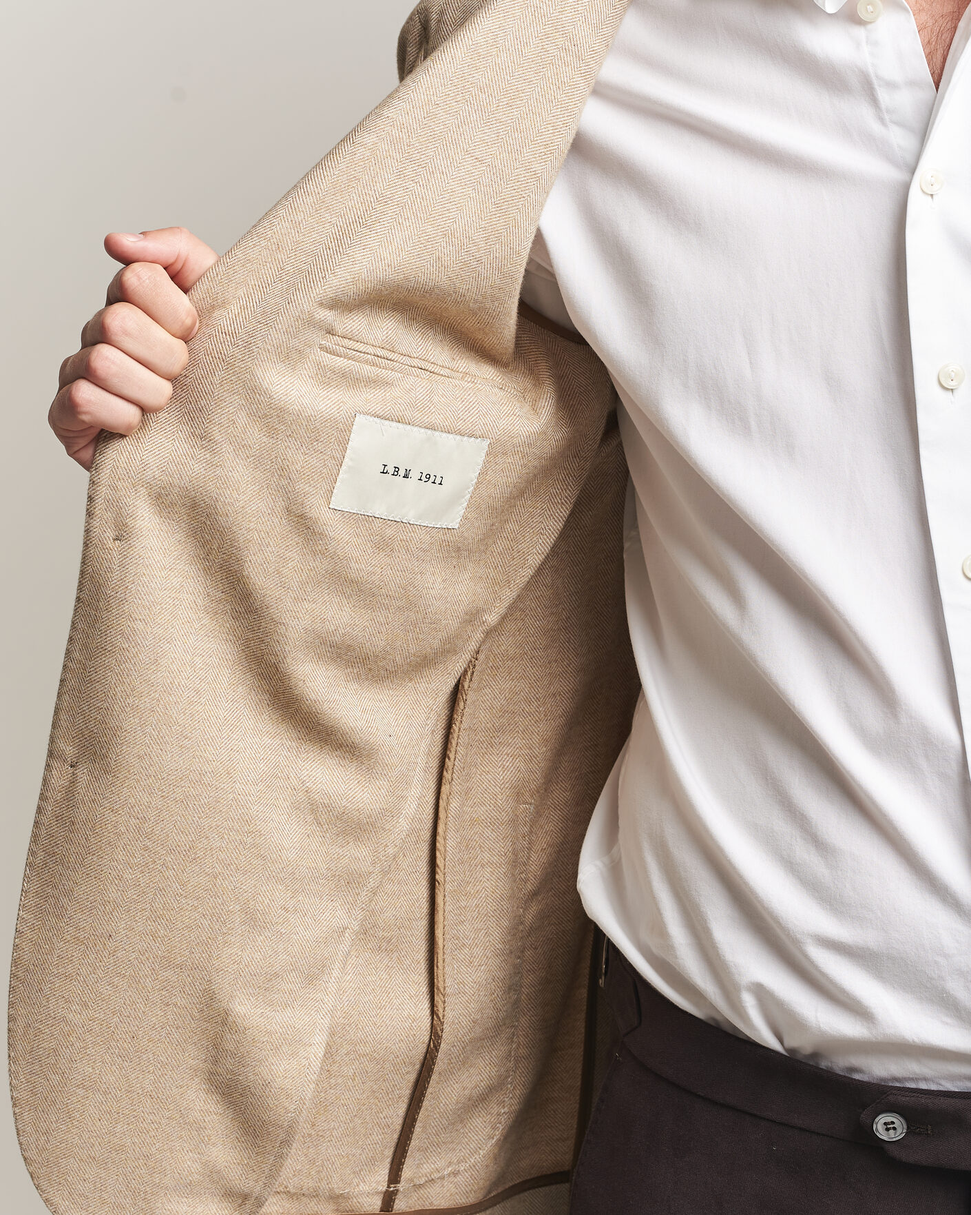 Men | Blazers | L.B.M. 1911 | Jack Cotton Herringbone Blazer Beige