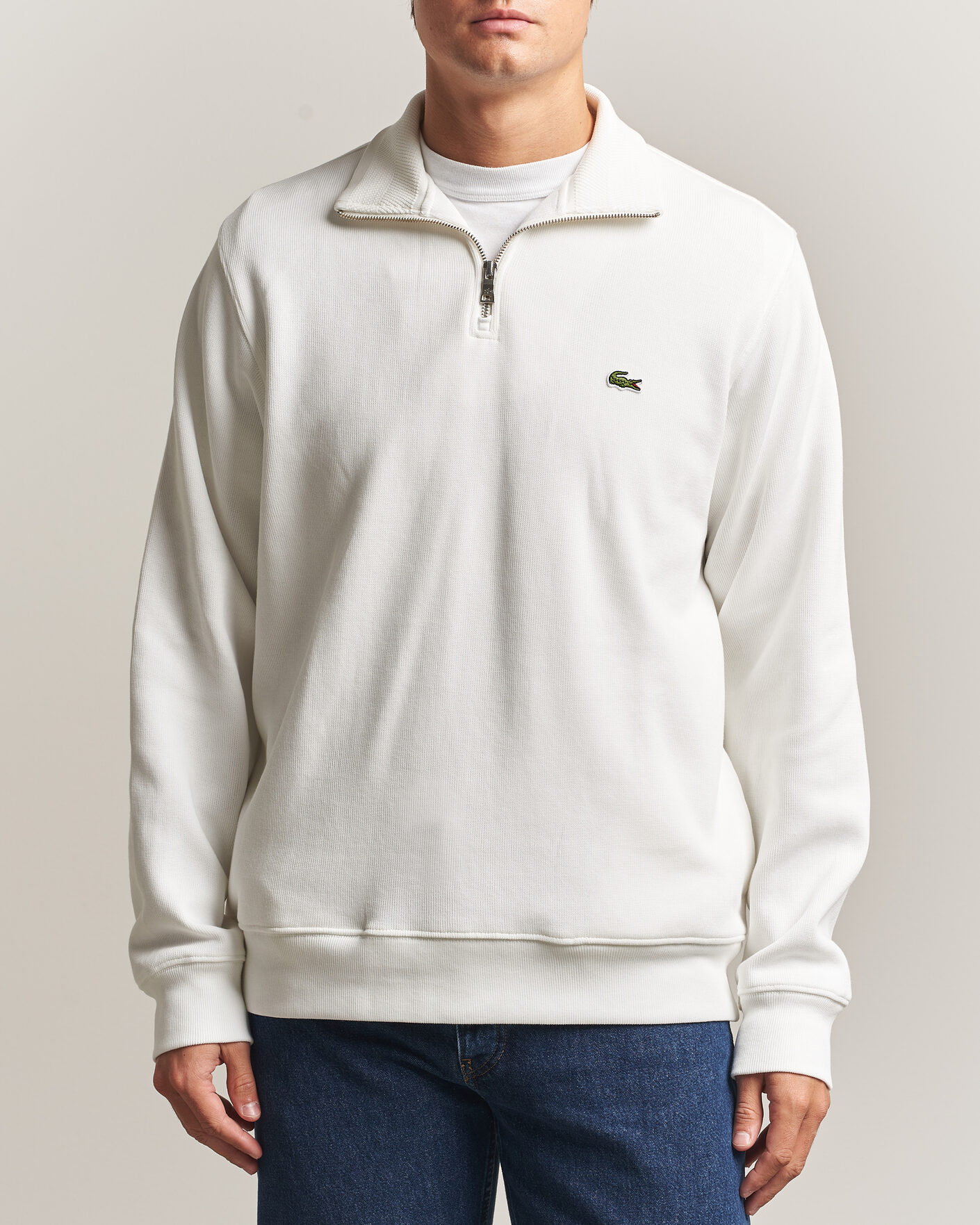 Men | Sweaters & Knitwear | Lacoste | Rib Interlock Half Zip Flour