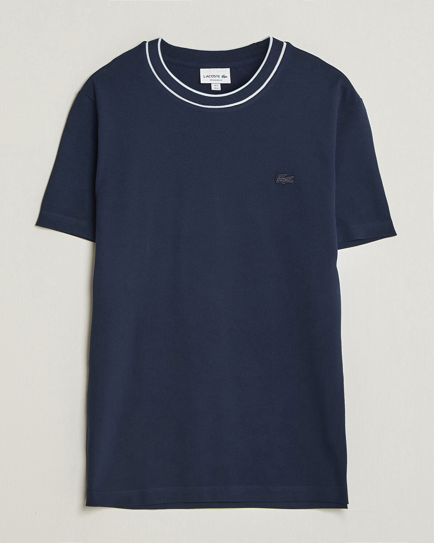 Men | T-Shirts | Lacoste | Contrast Rib Piqué T-Shirt Navy Blue