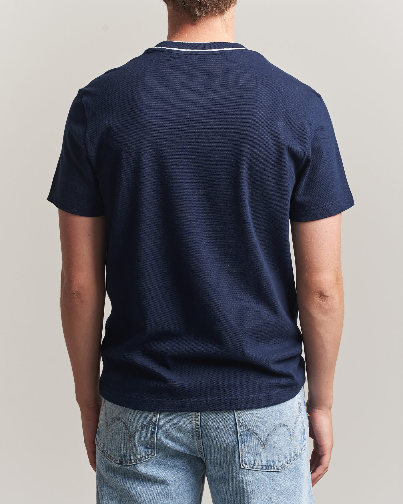 Men | T-Shirts | Lacoste | Contrast Rib Piqué T-Shirt Navy Blue