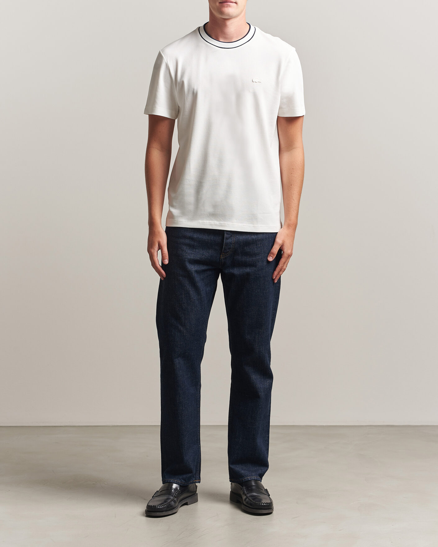 Men | T-Shirts | Lacoste | Contrast Rib Piqué T-Shirt Flour