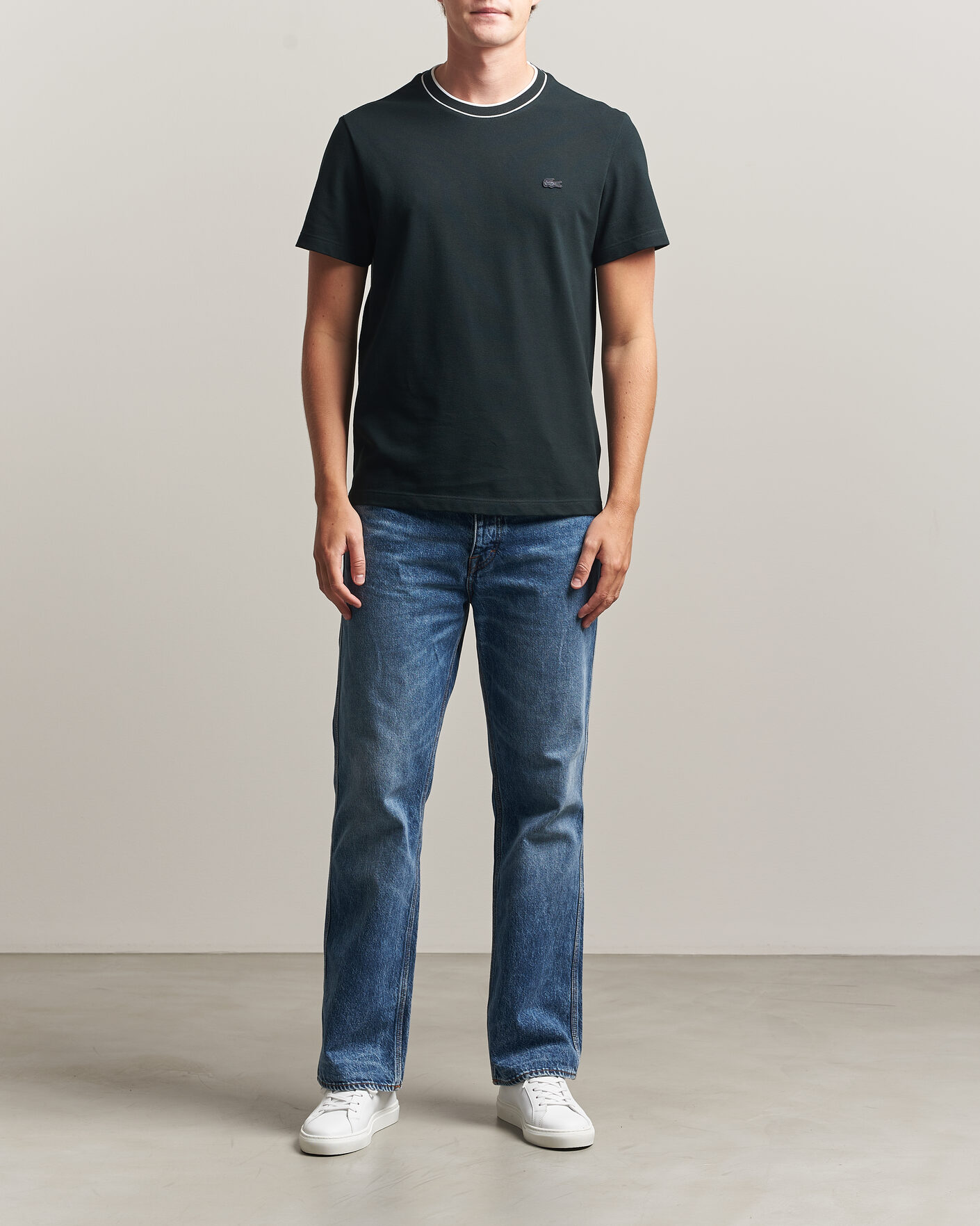 Men | T-Shirts | Lacoste | Contrast Rib Piqué T-Shirt Dark Varech