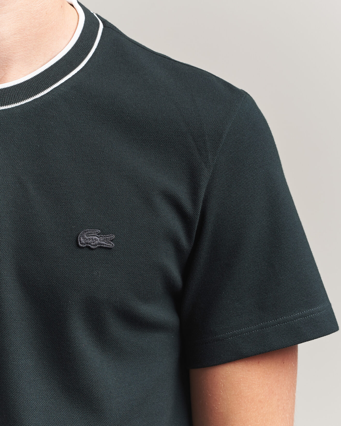 Men | T-Shirts | Lacoste | Contrast Rib Piqué T-Shirt Dark Varech