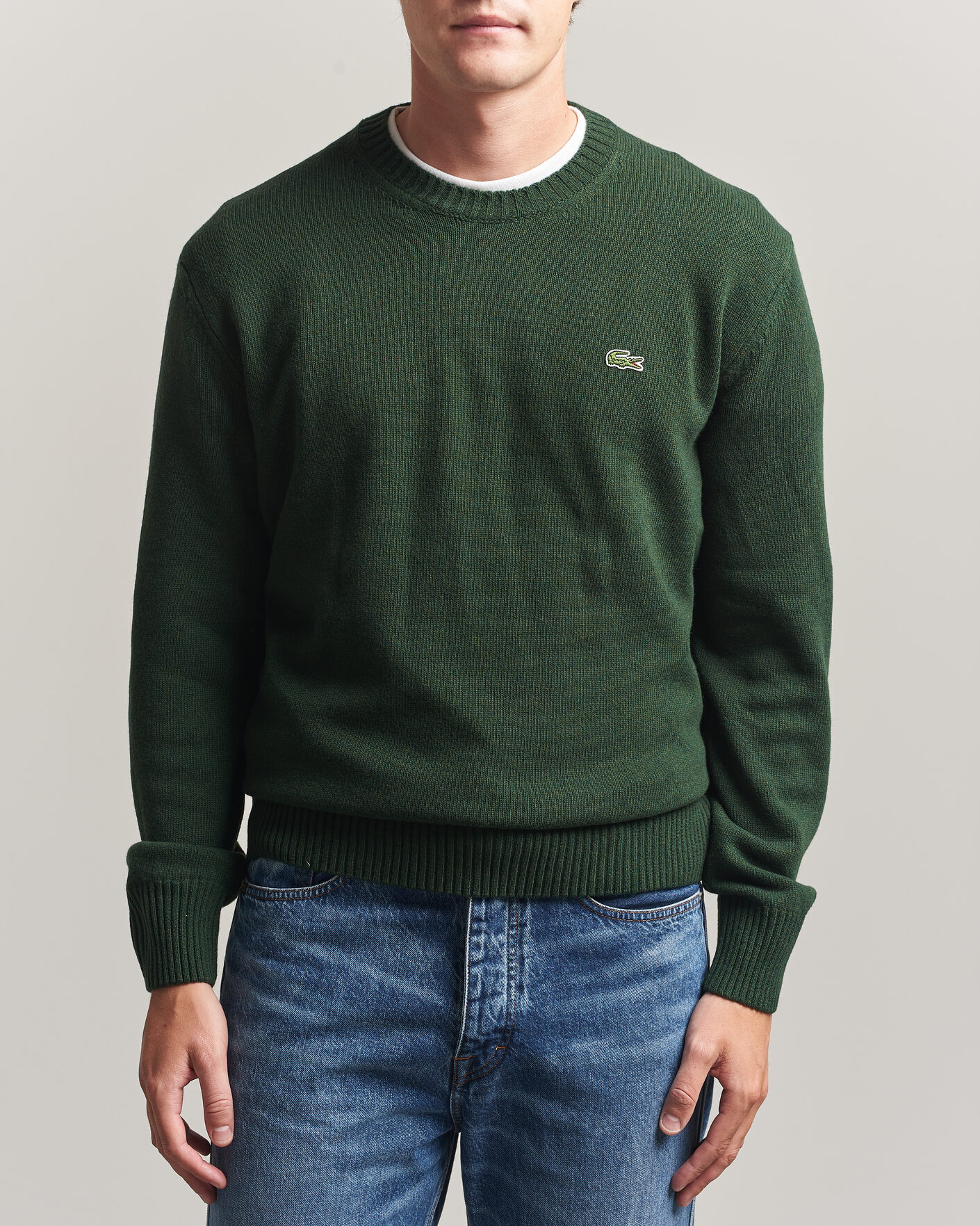 Men | Sweaters & Knitwear | Lacoste | Carded Wool Crew Neck Sinople