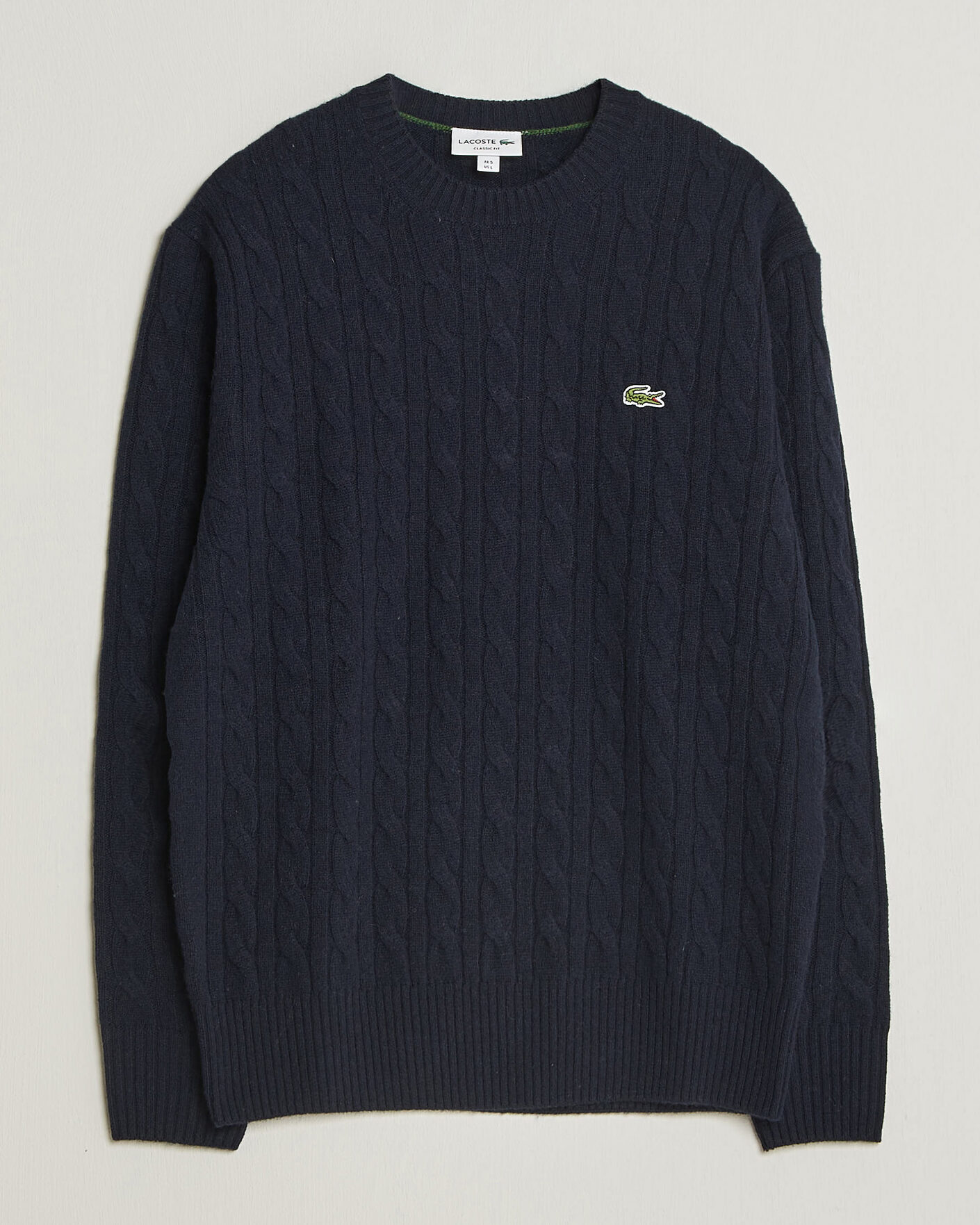 Men | Sweaters & Knitwear | Lacoste | Carded Wool Cable Crew Neck Navy Blue
