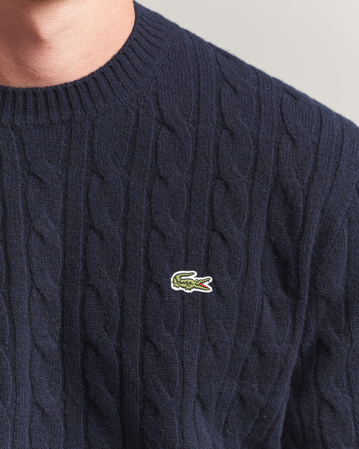 Men | Sweaters & Knitwear | Lacoste | Carded Wool Cable Crew Neck Navy Blue