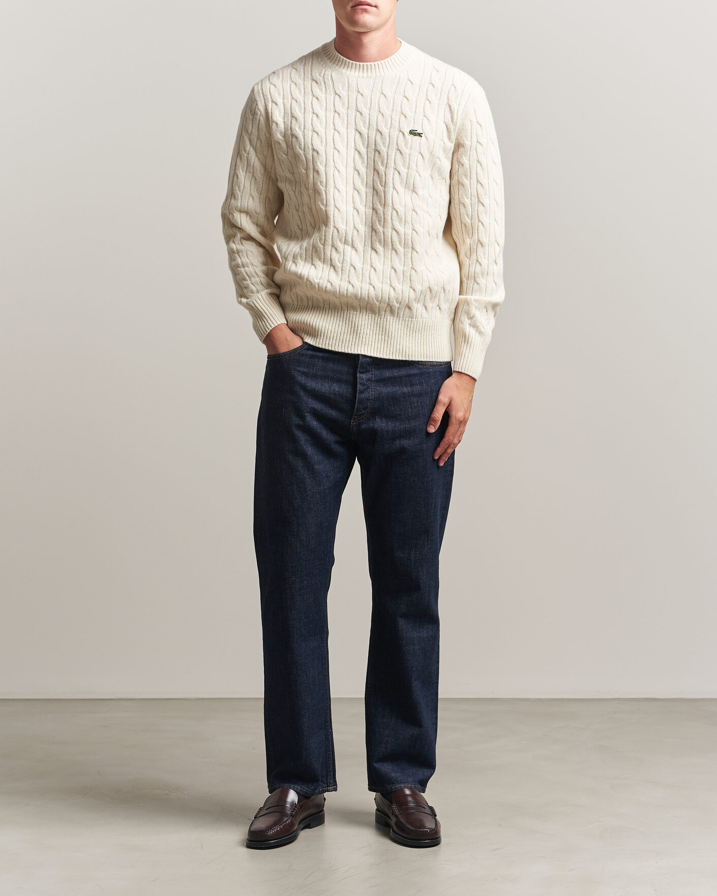 Men | Sweaters & Knitwear | Lacoste | Carded Wool Cable Crew Neck Lapland