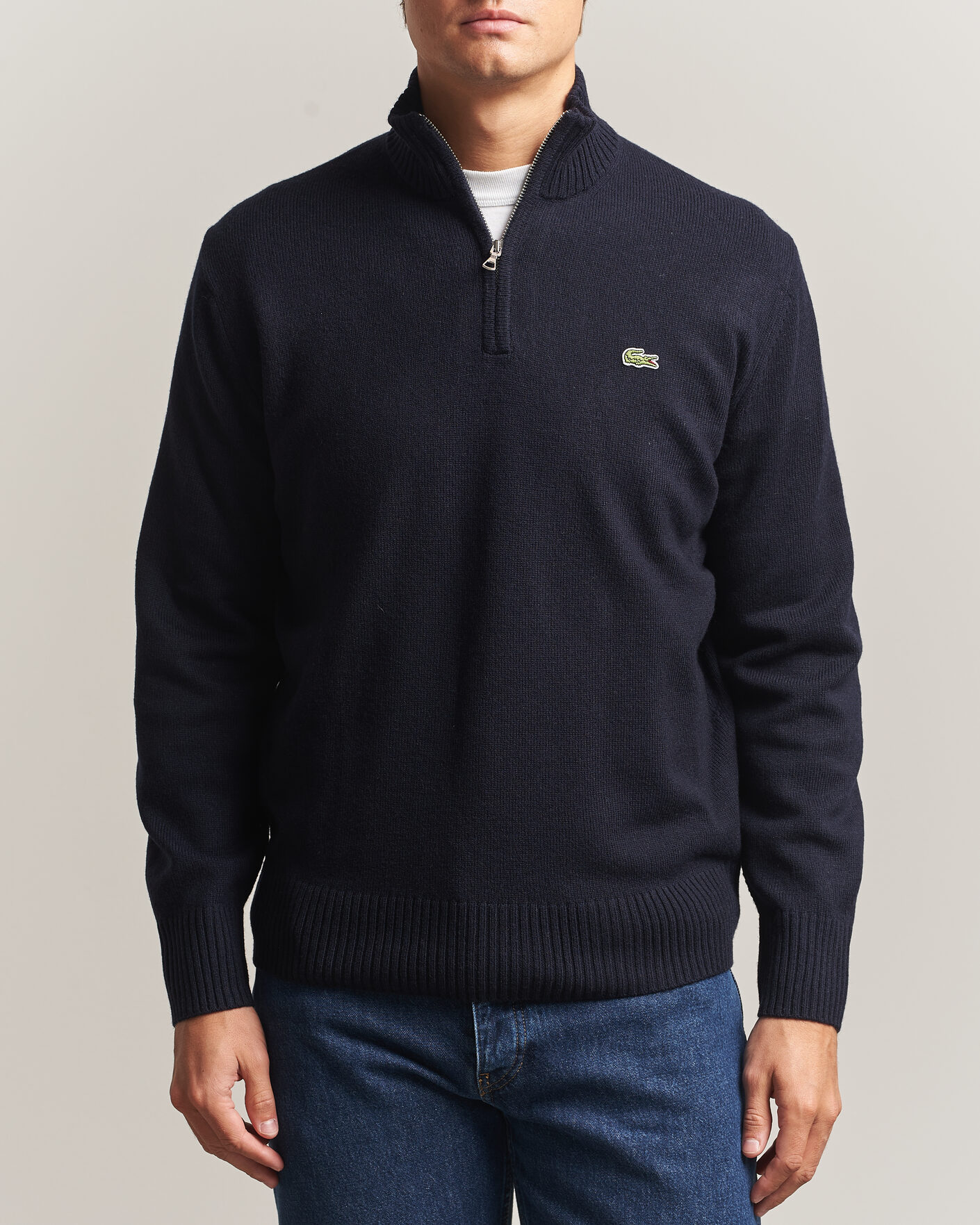 Men | Sweaters & Knitwear | Lacoste | Carded Wool Half Zip Navy Blue