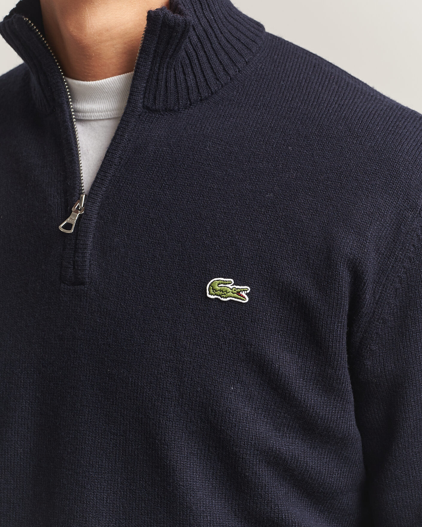 Men | Sweaters & Knitwear | Lacoste | Carded Wool Half Zip Navy Blue