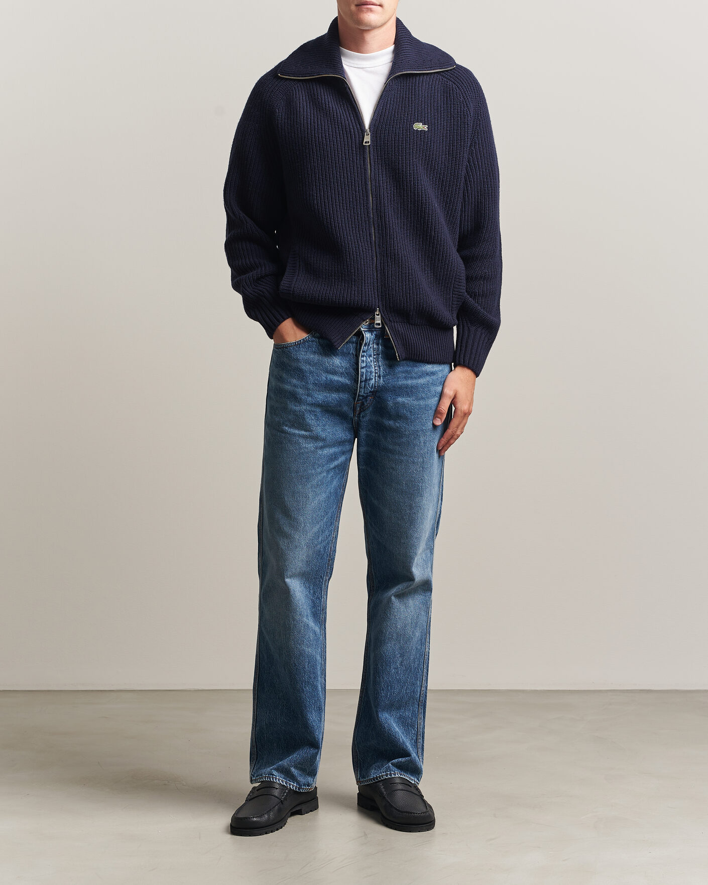 Men | Sweaters & Knitwear | Lacoste | Heavy Wool Knitted Full Zip Navy Blue
