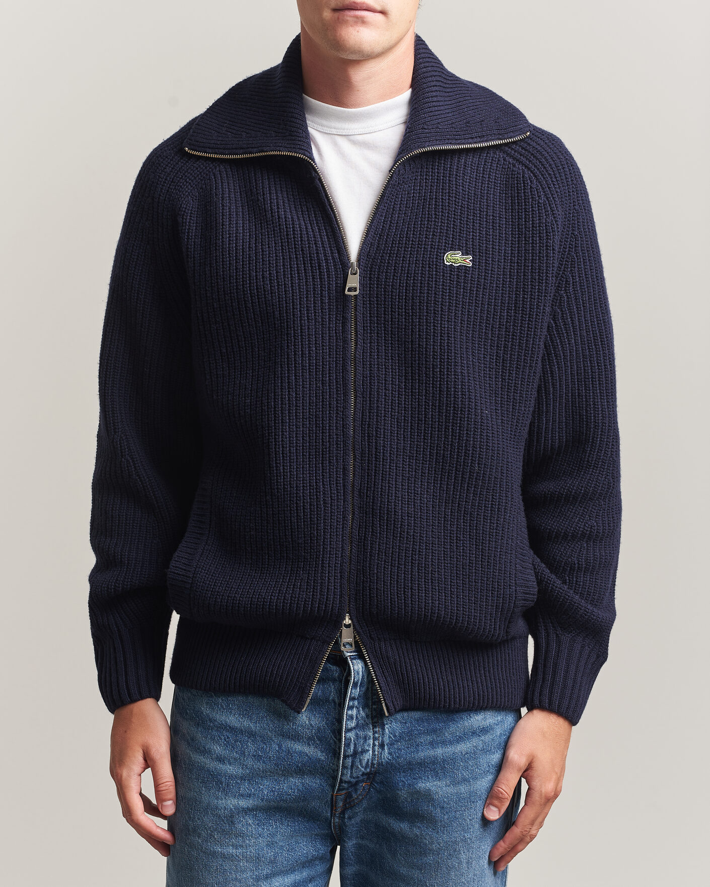 Men | Sweaters & Knitwear | Lacoste | Heavy Wool Knitted Full Zip Navy Blue