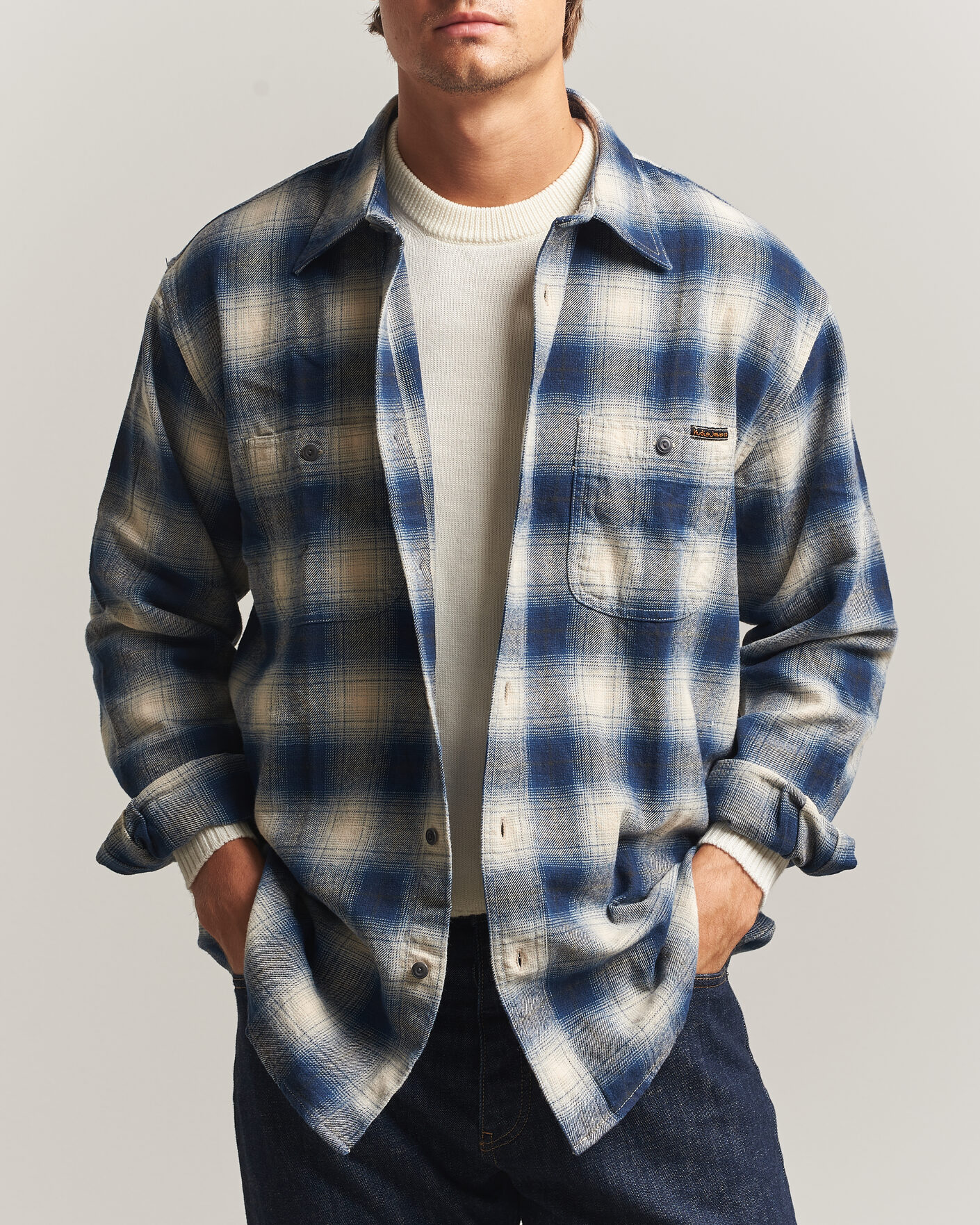 Men | Shirts | Nudie Jeans | Julian Worker Checked Shirt Blue