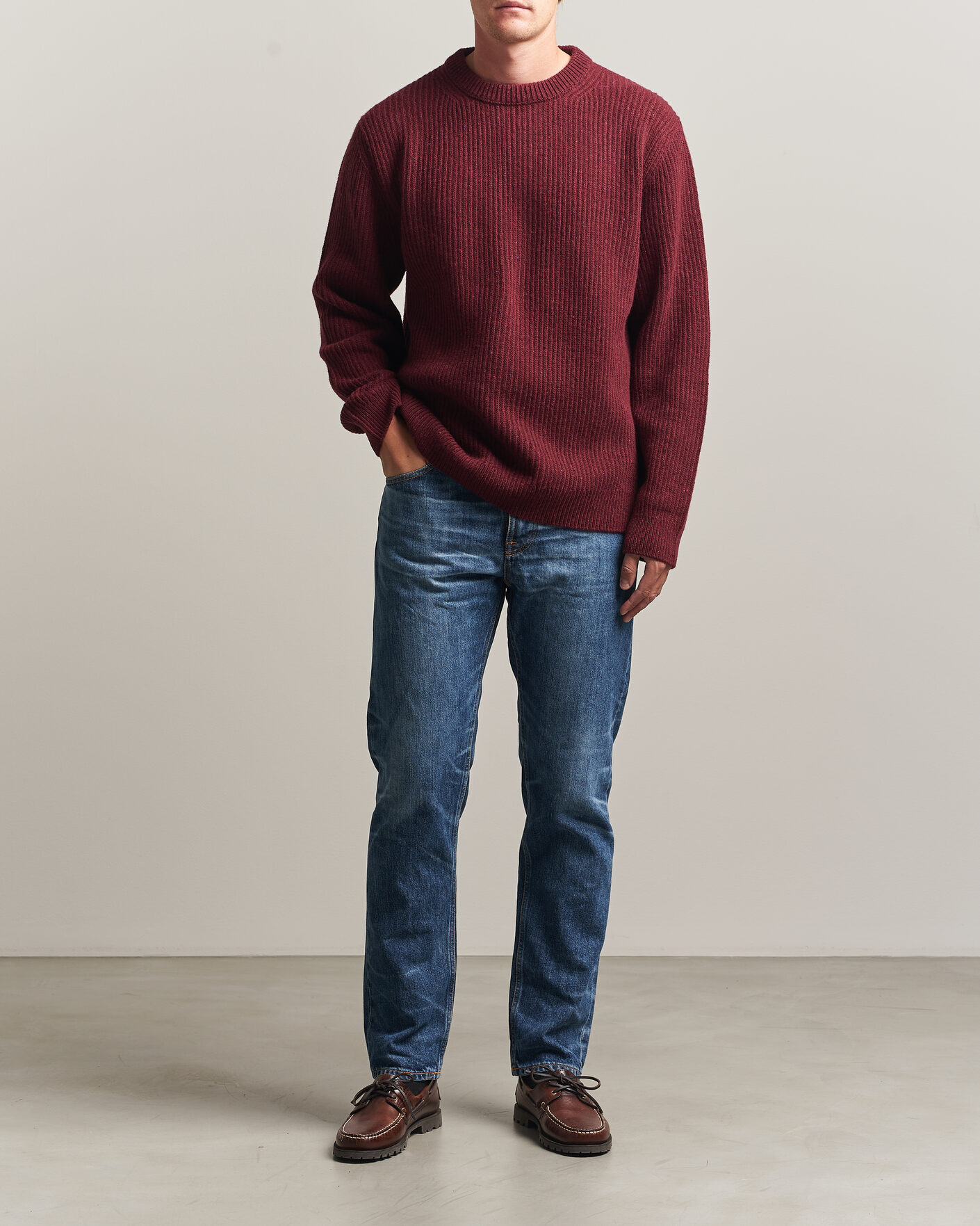 Men | Sweaters & Knitwear | Nudie Jeans | August Wool Rib Knitted Sweater Burgundy