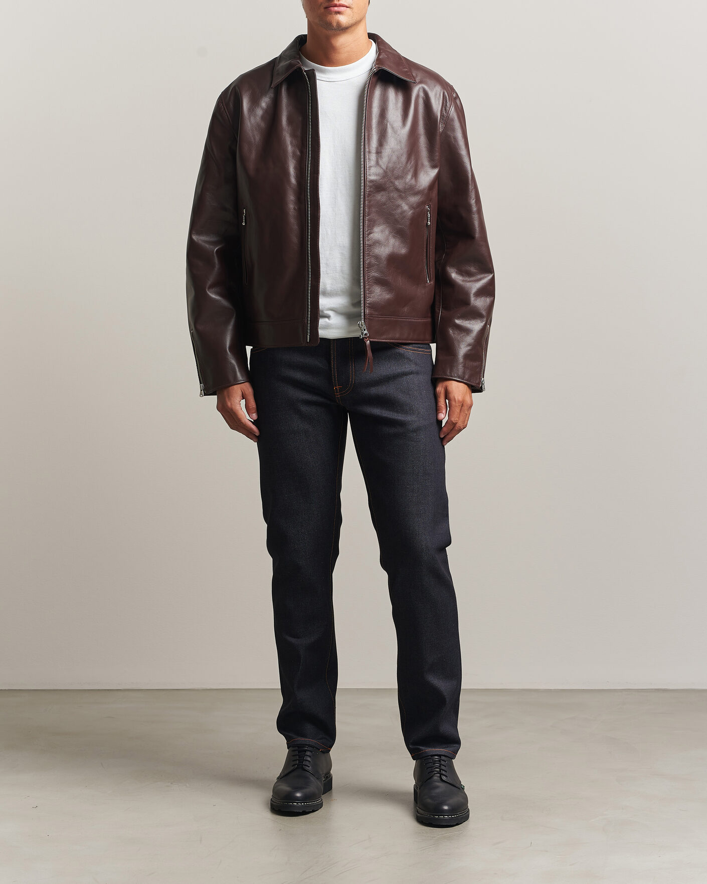Nudie Jeans Eddy Rider Leather Jacket Burgundy Brown at CareOfCarl.com