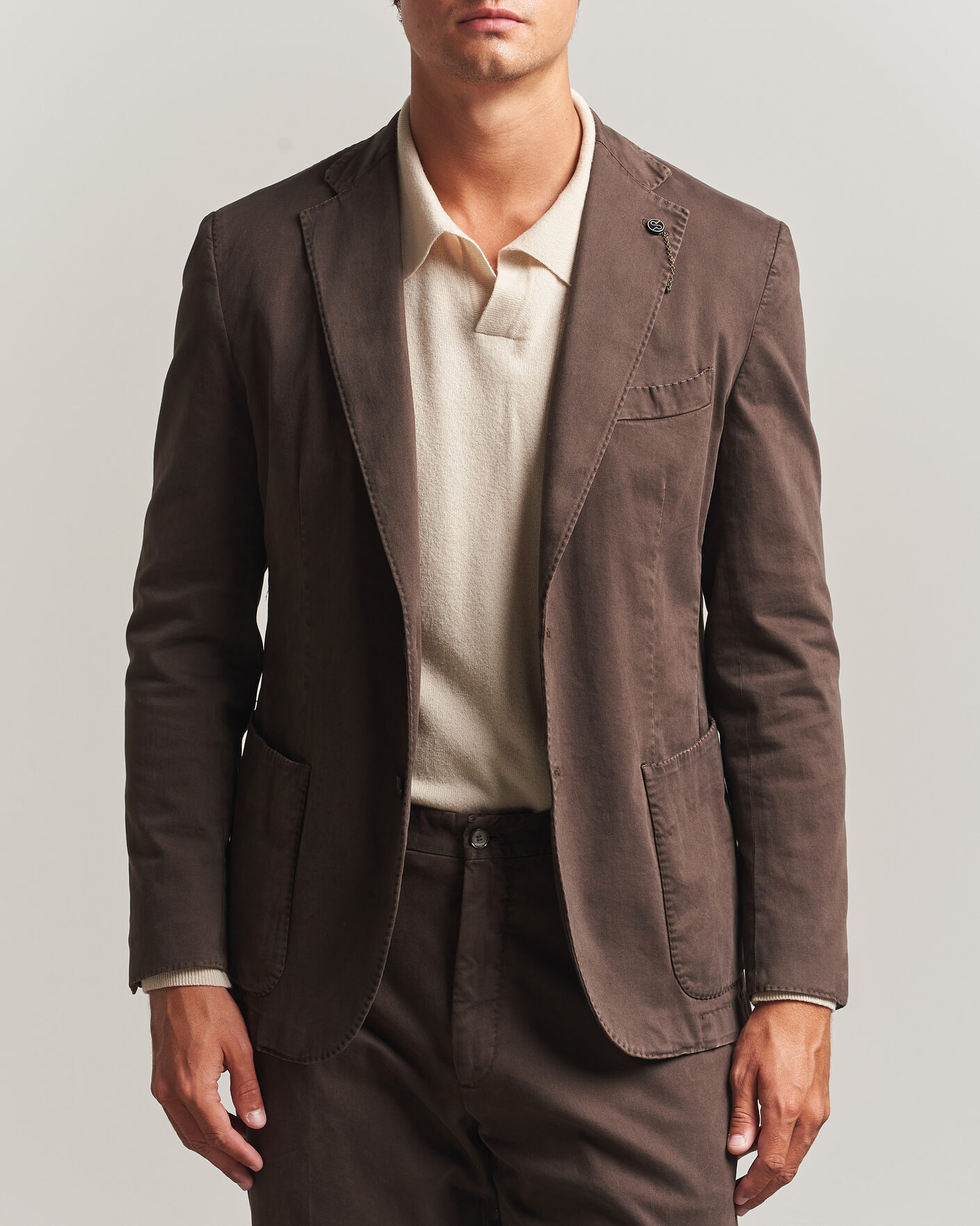 Men | Blazers | Santaniello | Washed Cotton Patch Pocket Blazer Brown