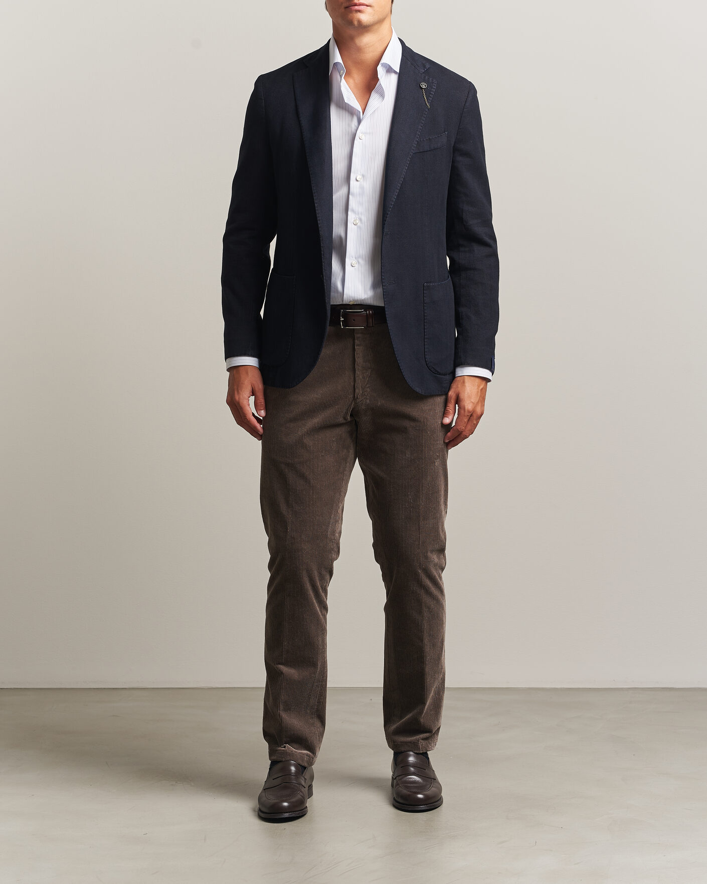 Men | Blazers | Santaniello | Soft Touch Cotton Herringbone Blazer Navy