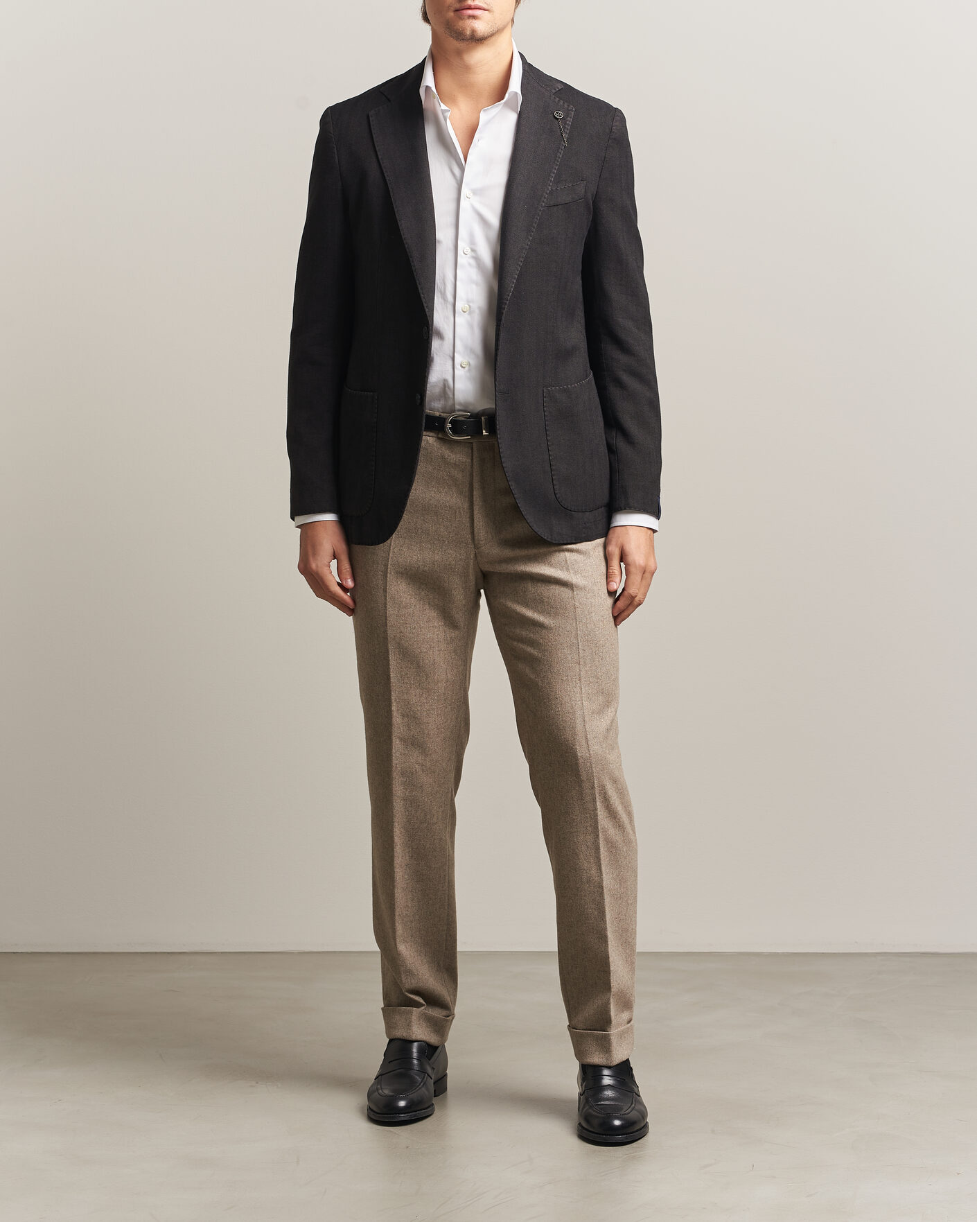 Men | Blazers | Santaniello | Soft Touch Cotton Herringbone Blazer Black