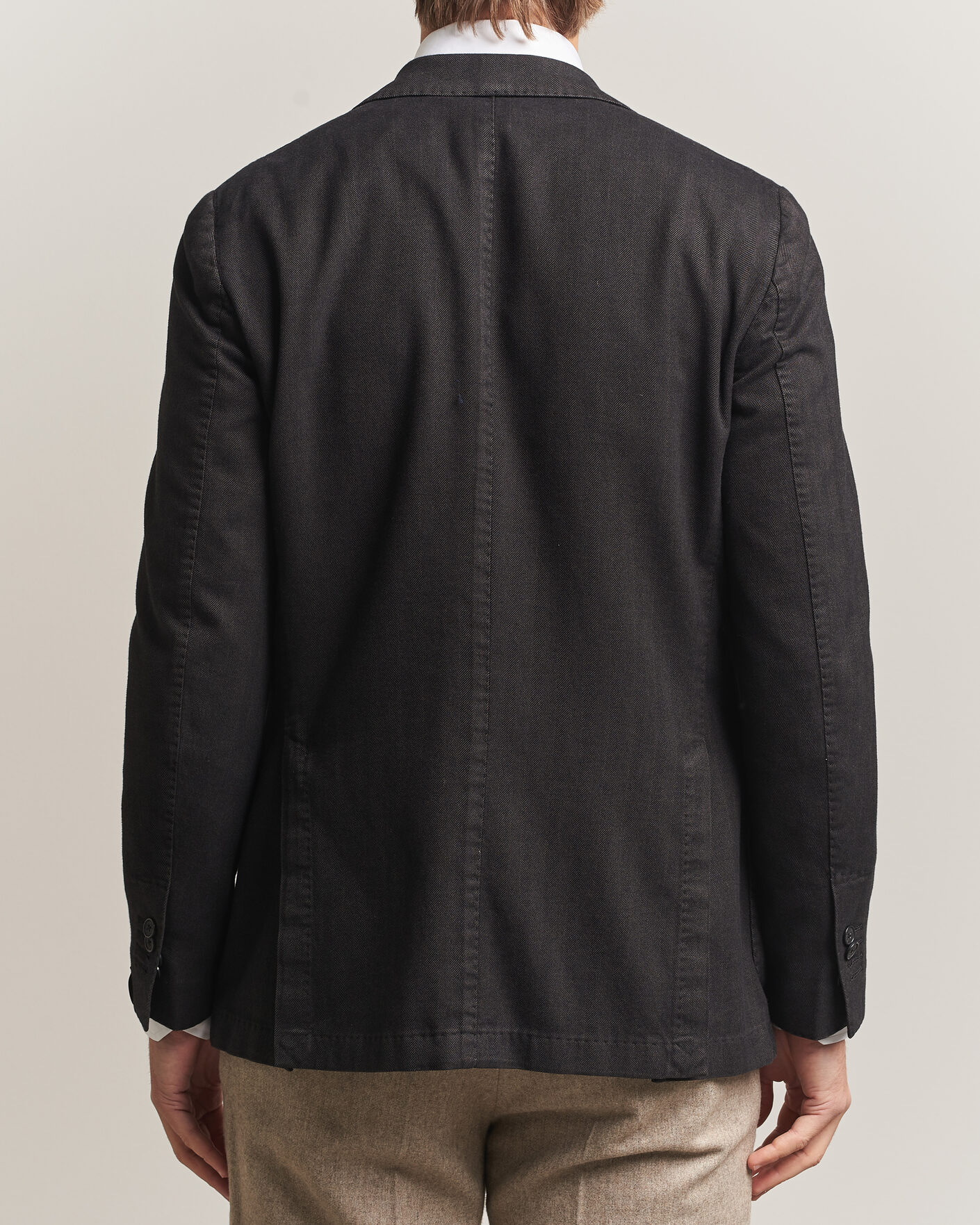 Men | Blazers | Santaniello | Soft Touch Cotton Herringbone Blazer Black