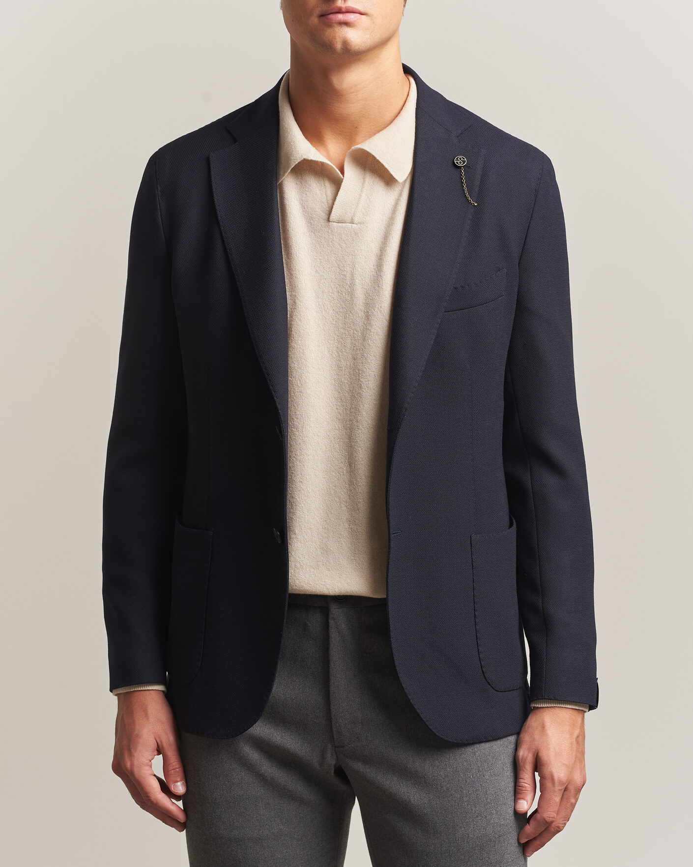 Men | Blazers | Santaniello | Wool Mini Hopsack Blazer Navy