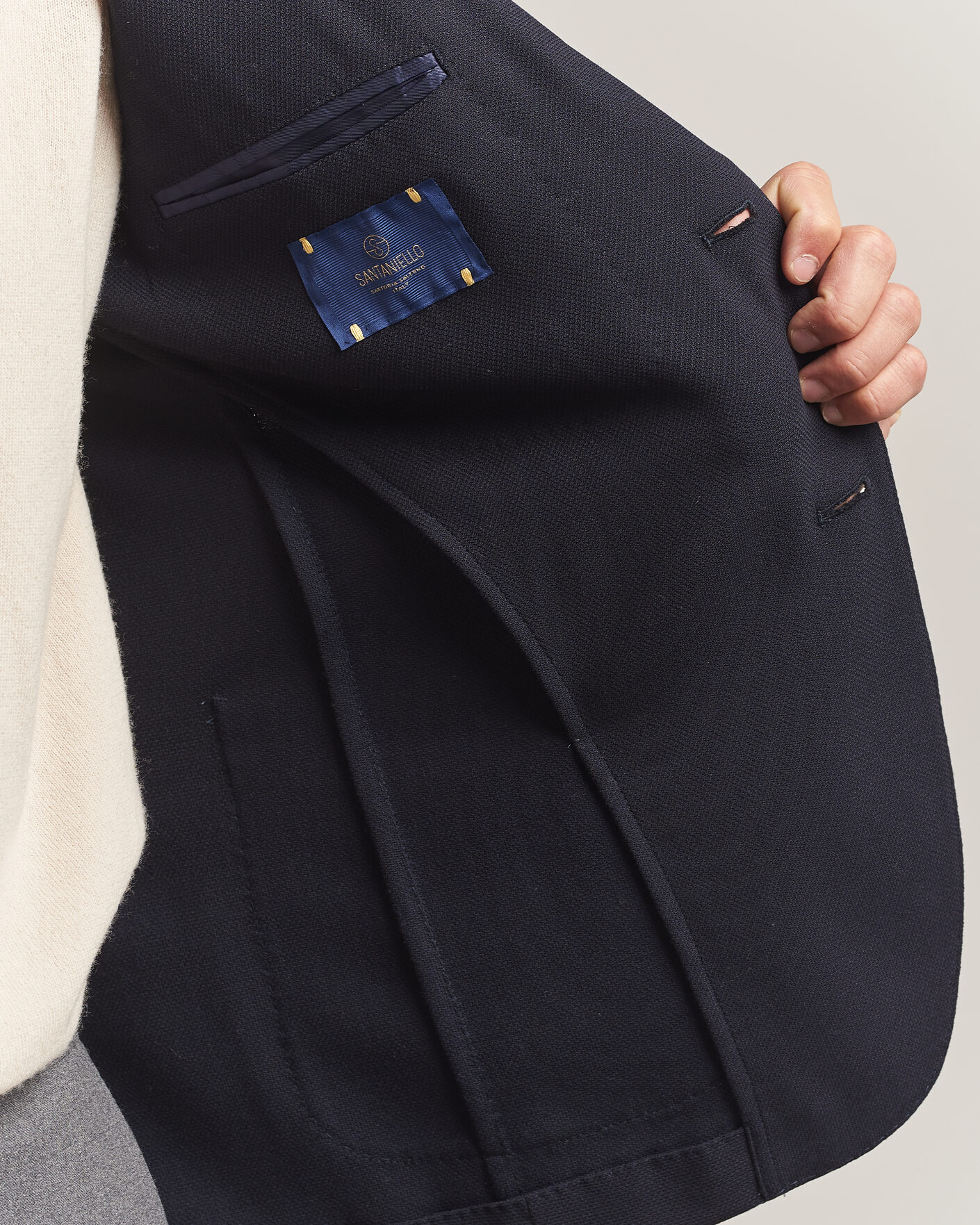 Men | Blazers | Santaniello | Wool Mini Hopsack Blazer Navy