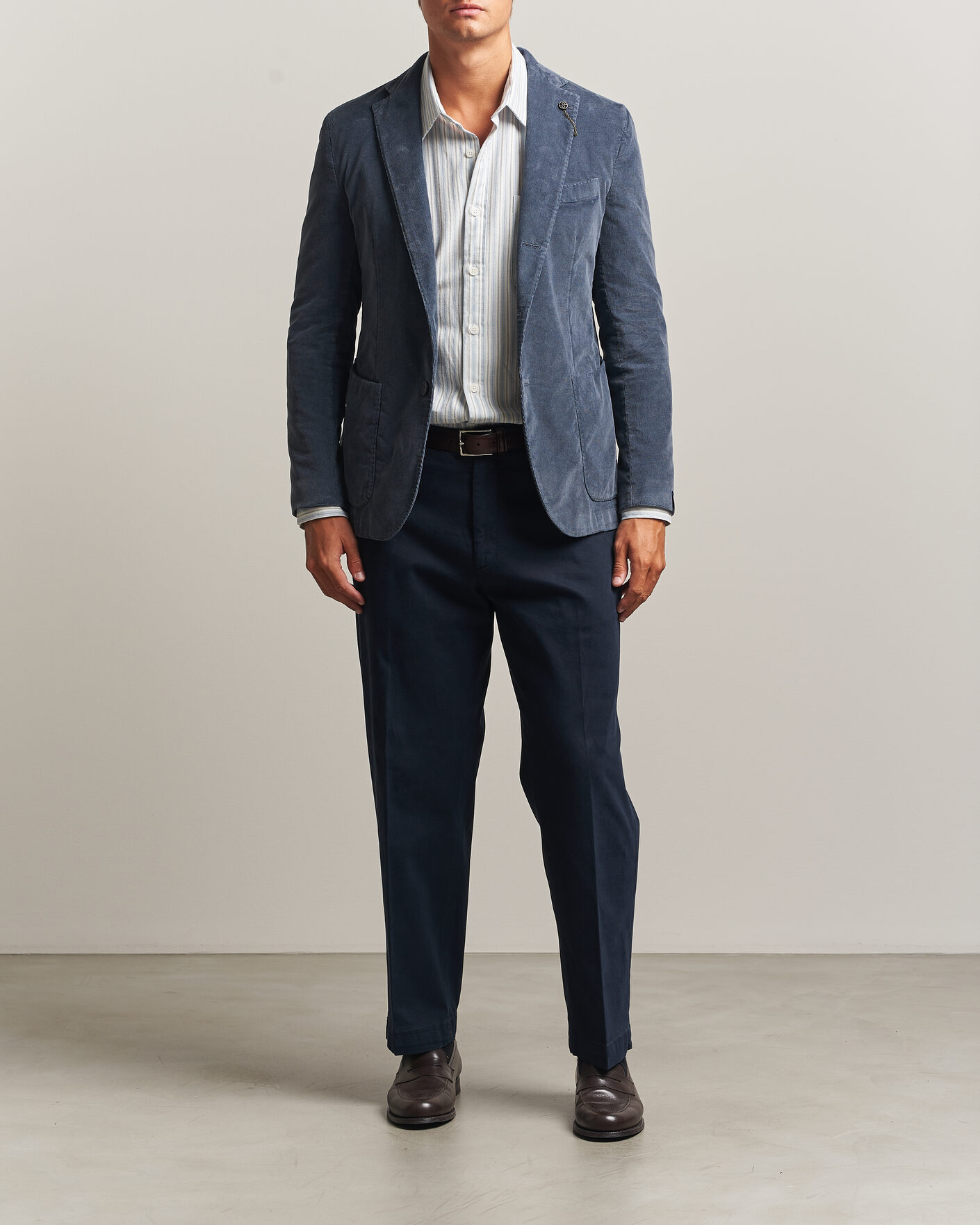 Men | Trousers | Santaniello | Washed Cotton Trousers Navy