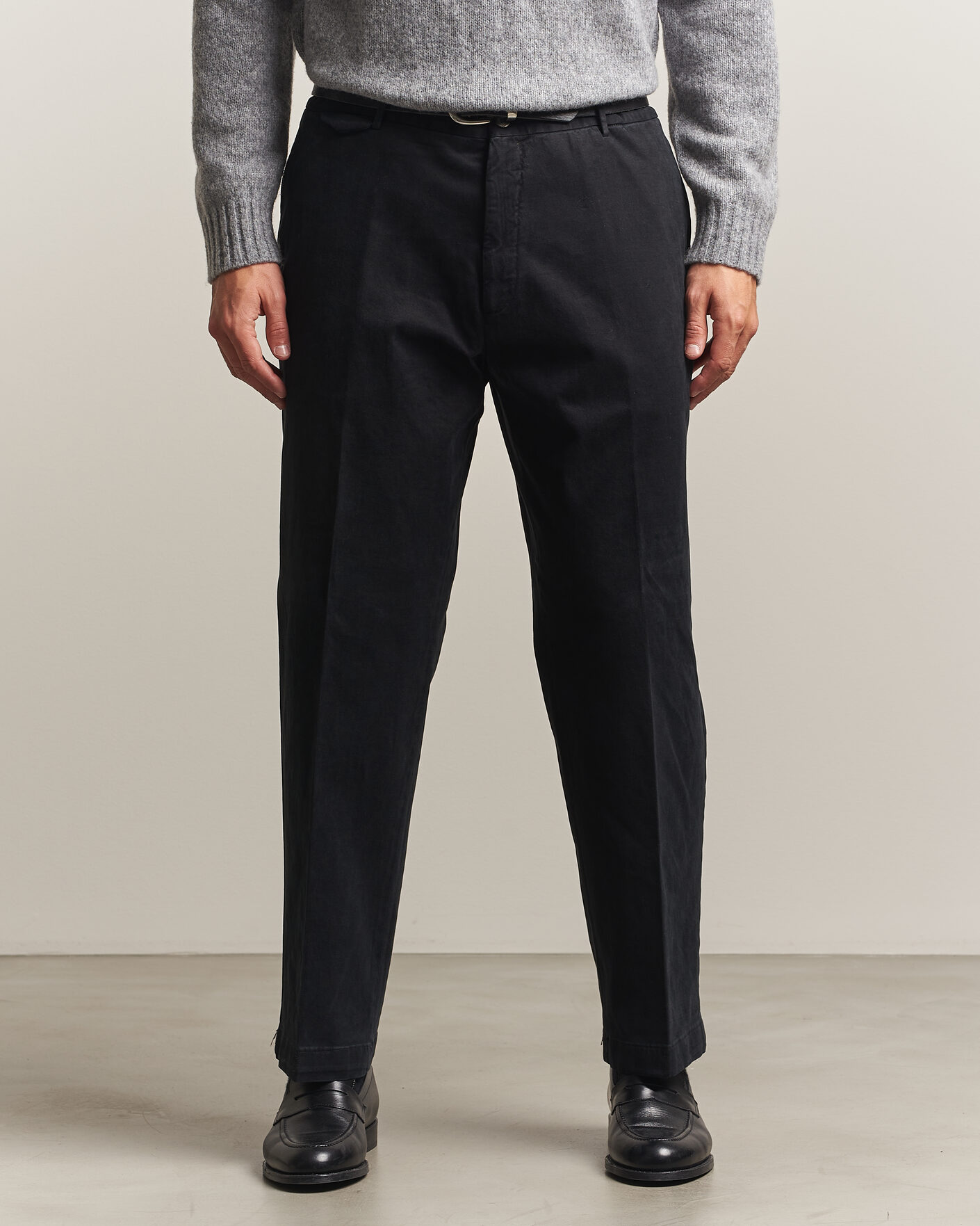 Men | Trousers | Santaniello | Washed Cotton Trousers Black