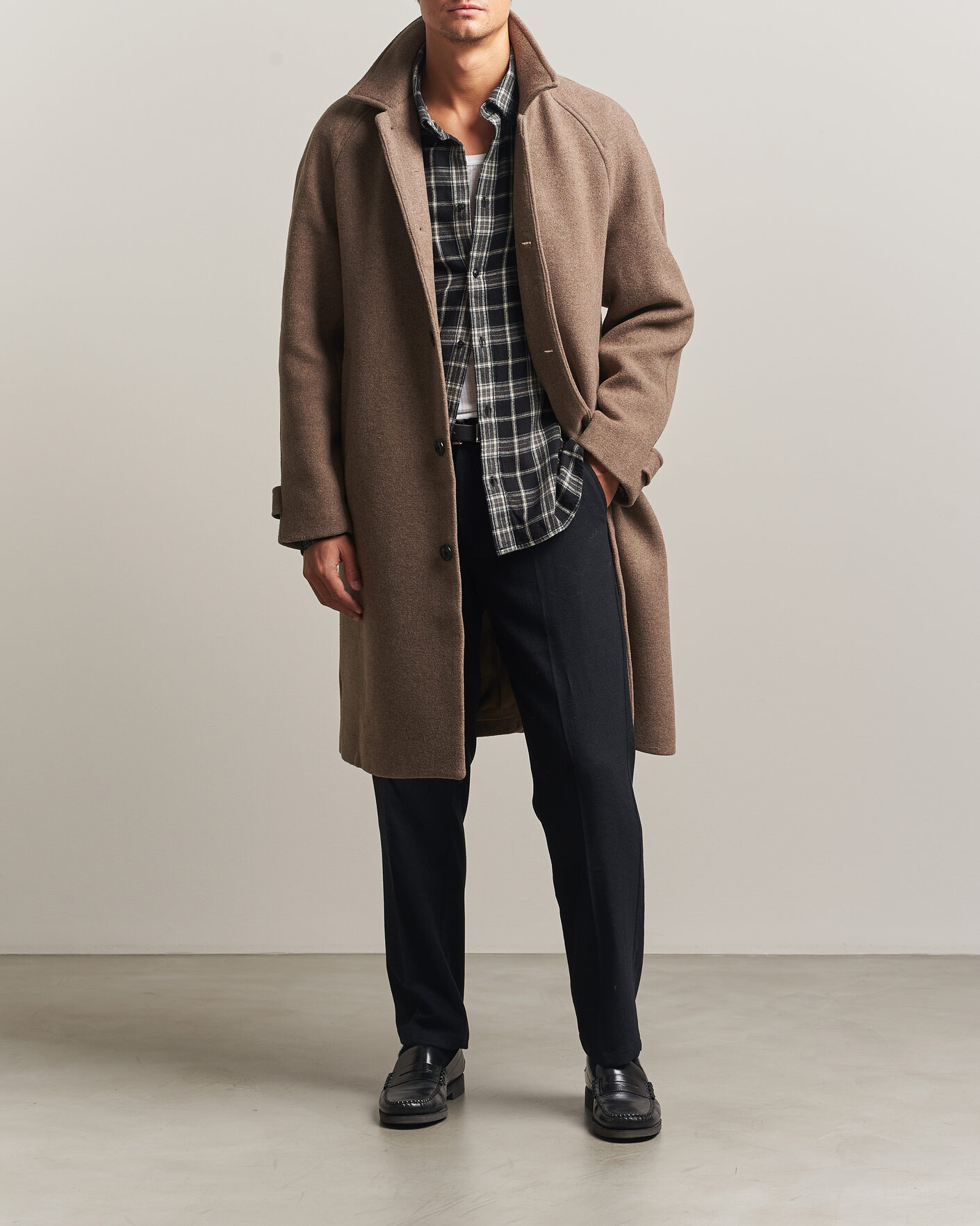 Men | Coats & Jackets | LES DEUX | Solid Wool Coat Dark Sand Melange