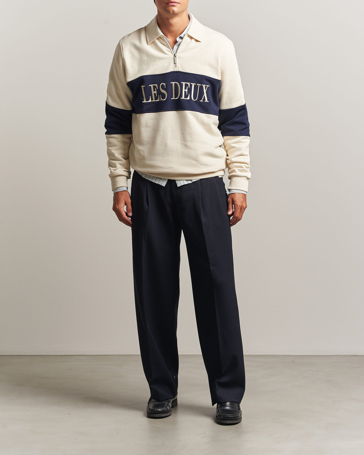 Men | Sweaters & Knitwear | LES DEUX | Zipper Rugby Sweatshirt Ivory