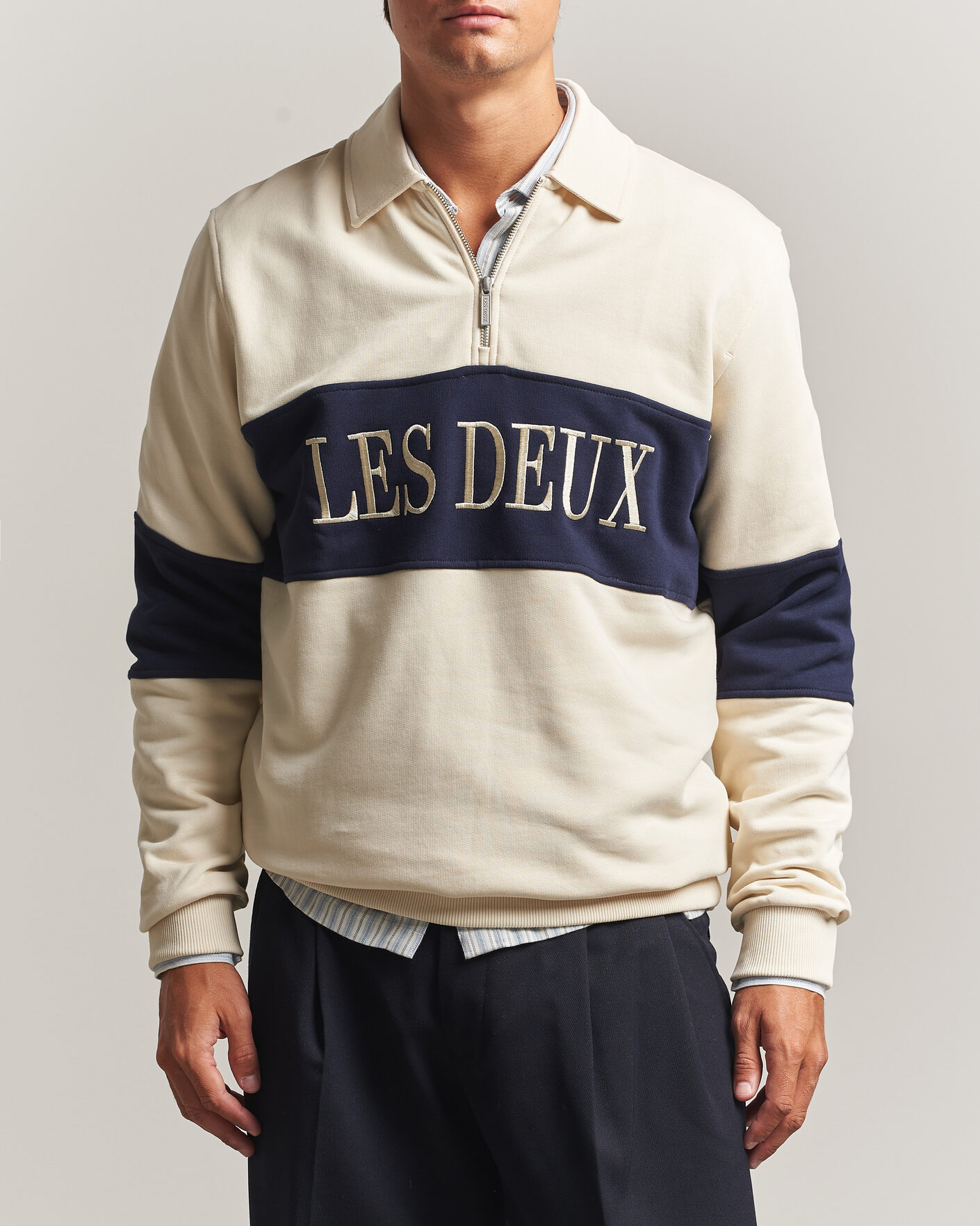 Men | Sweaters & Knitwear | LES DEUX | Zipper Rugby Sweatshirt Ivory