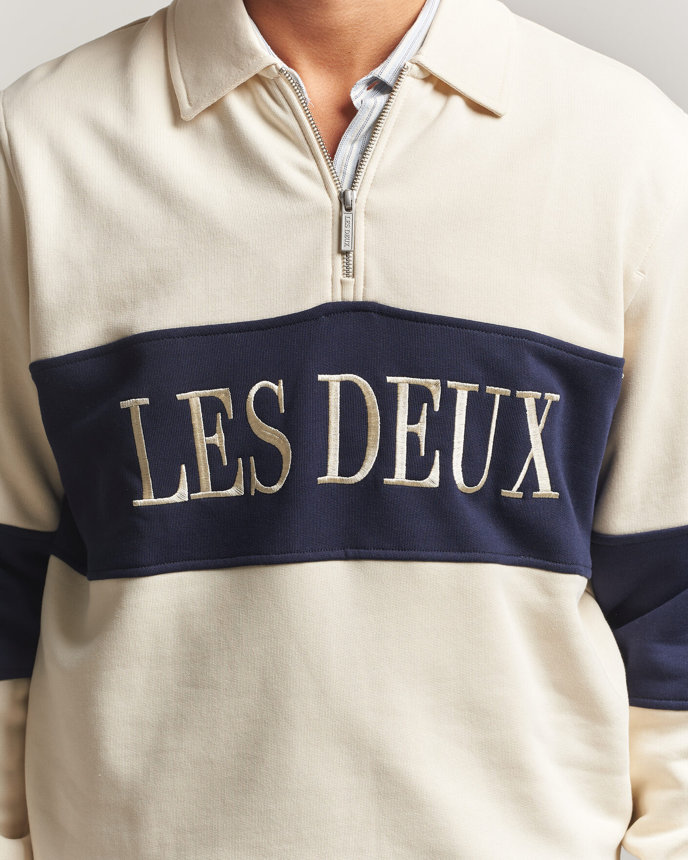 Men | Sweaters & Knitwear | LES DEUX | Zipper Rugby Sweatshirt Ivory