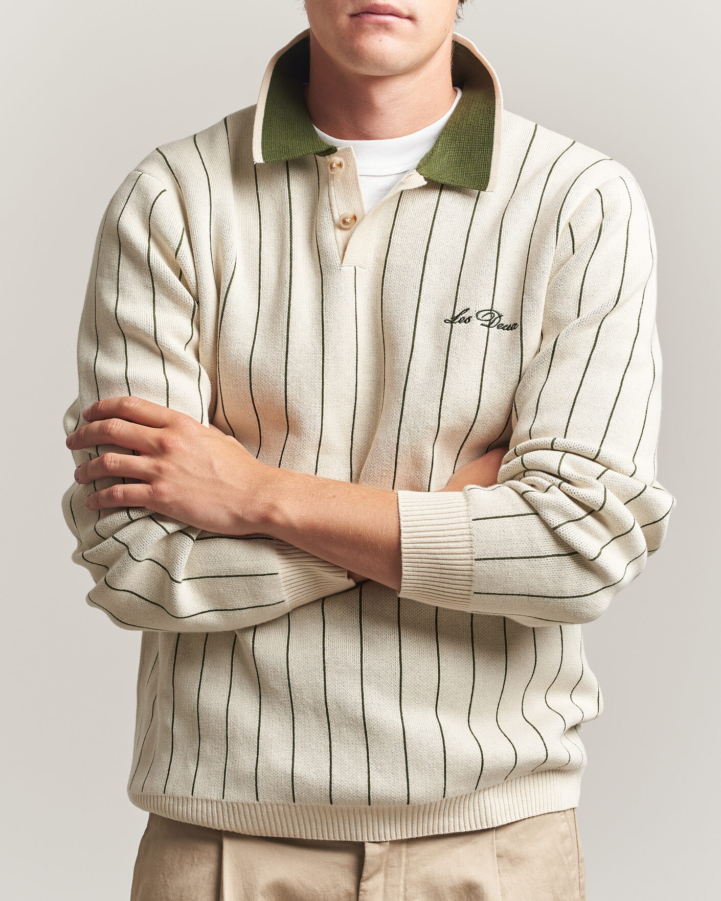 Men | Sweaters & Knitwear | LES DEUX | Signature Knitted Long Sleeve Polo Ivory