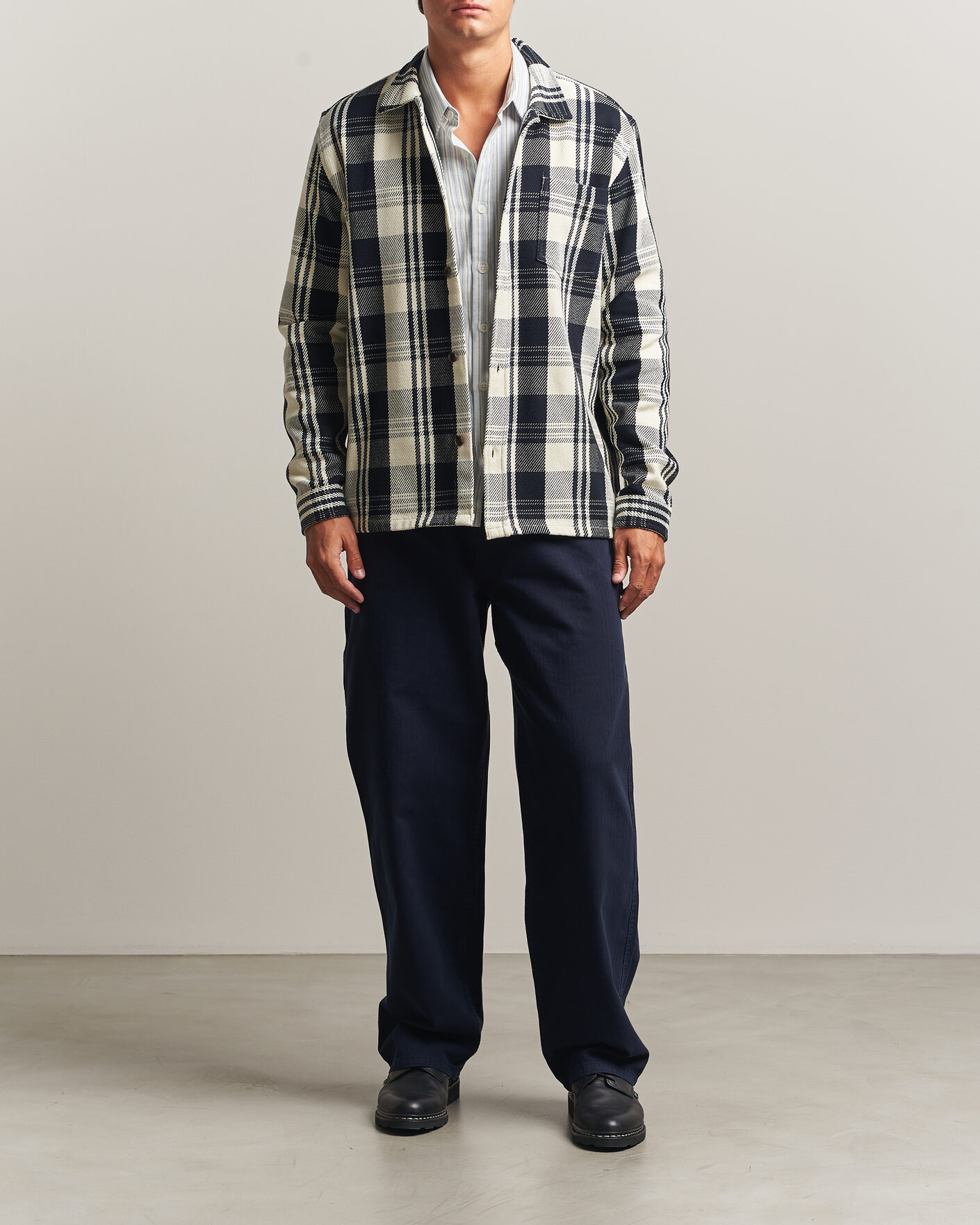 Men | Shirts | LES DEUX | Structured Check Overshirt Dark Navy