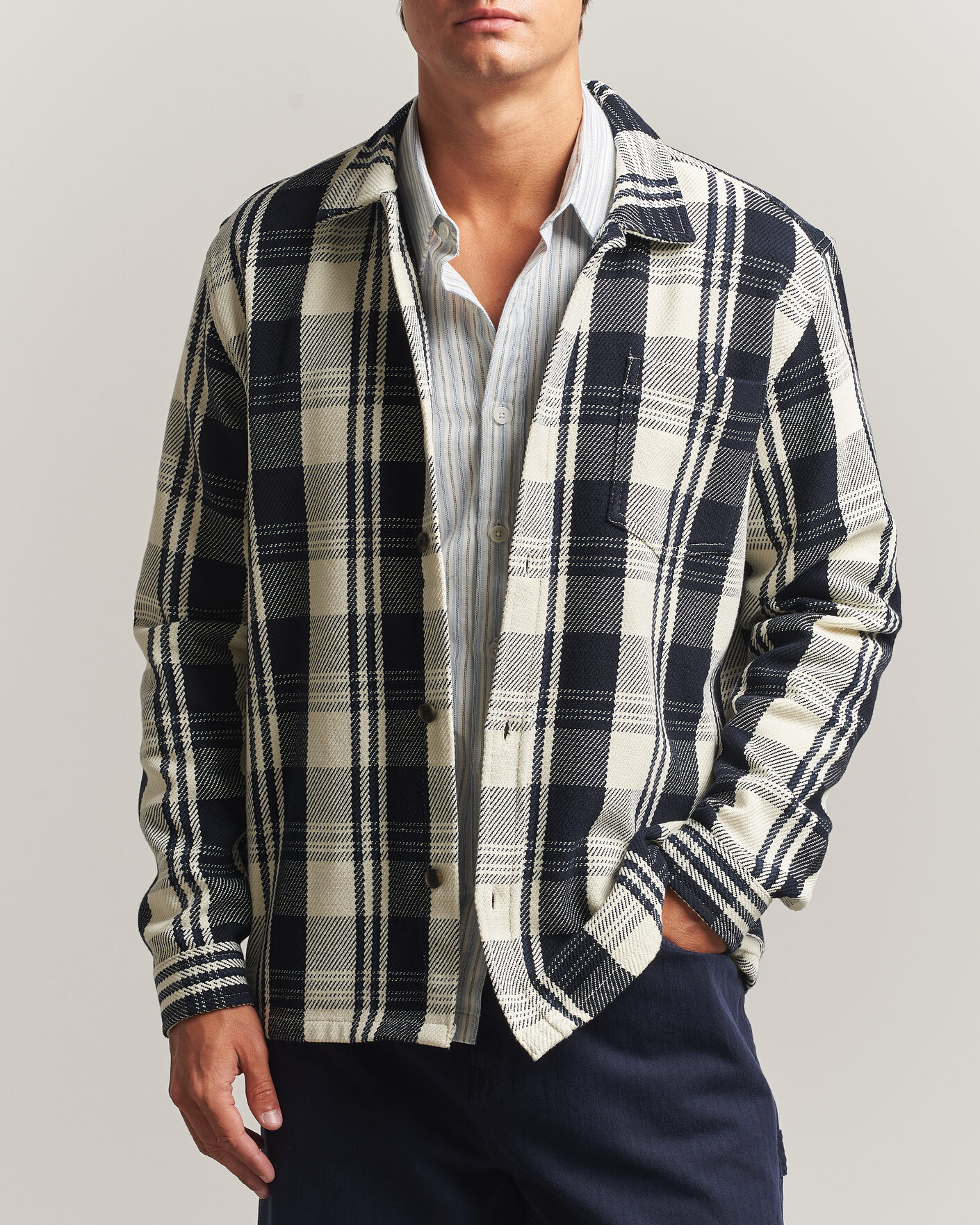 Men | Shirts | LES DEUX | Structured Check Overshirt Dark Navy