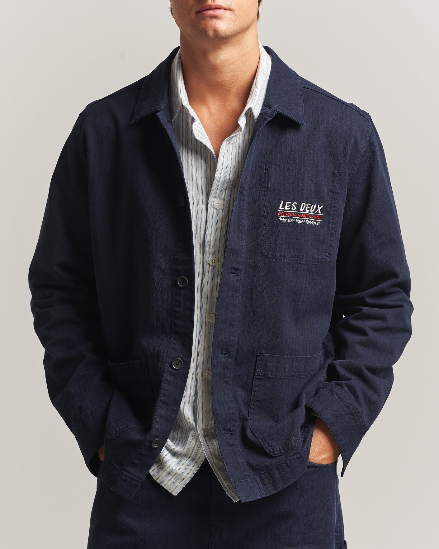 Men | Shirts | LES DEUX | Herringbone Artist Overshirt Dark Navy