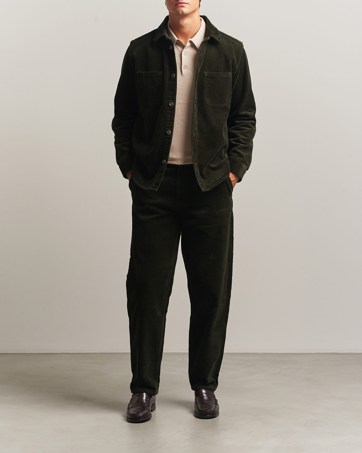 Men | Shirts | LES DEUX | Corduroy Overshirt Rosin Green