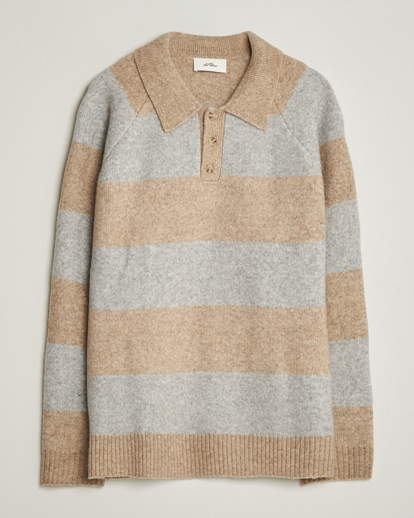 Men | Sweaters & Knitwear | LES DEUX | Striped Melange Knit Polo Light Sand Melange