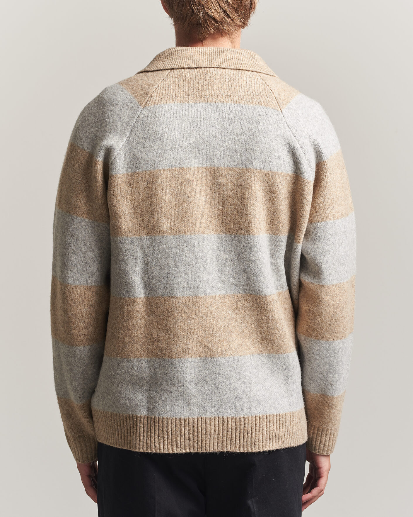 Men | Sweaters & Knitwear | LES DEUX | Striped Melange Knit Polo Light Sand Melange